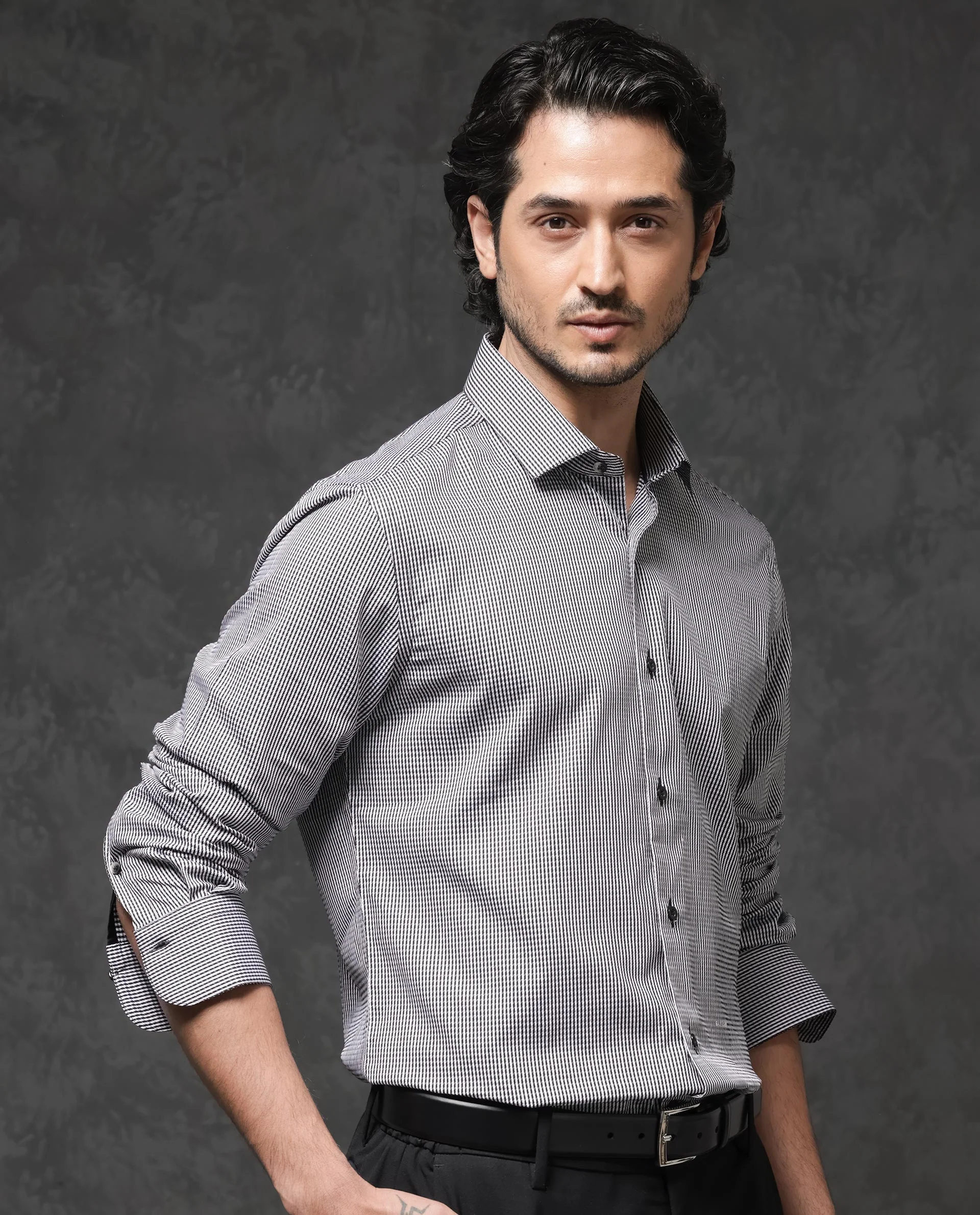 Rare Rabbit Men's Calamy Black Cotton Textured Regular Fit Full Sleeve Collared Shirt - Image 7