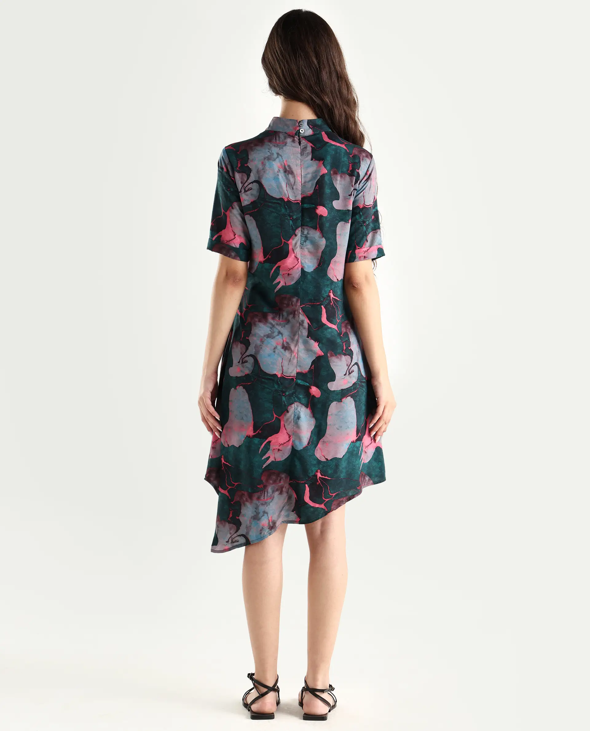 Rareism Women's Calantha Multi Viscose High Neck Floral Print Knee Length Regular Fit Dress - Image 7