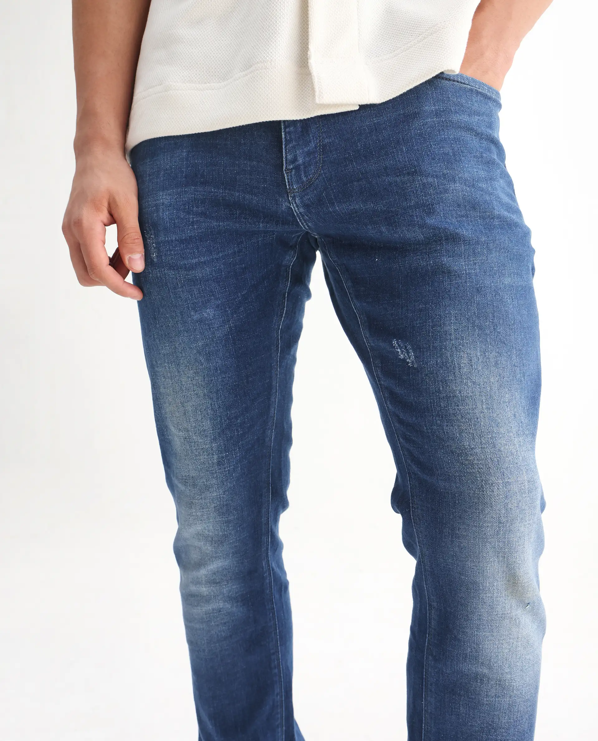 Rare Rabbit Men's Calca Blue Cotton Plain Hawk Slim Fit Jeans - Image 11