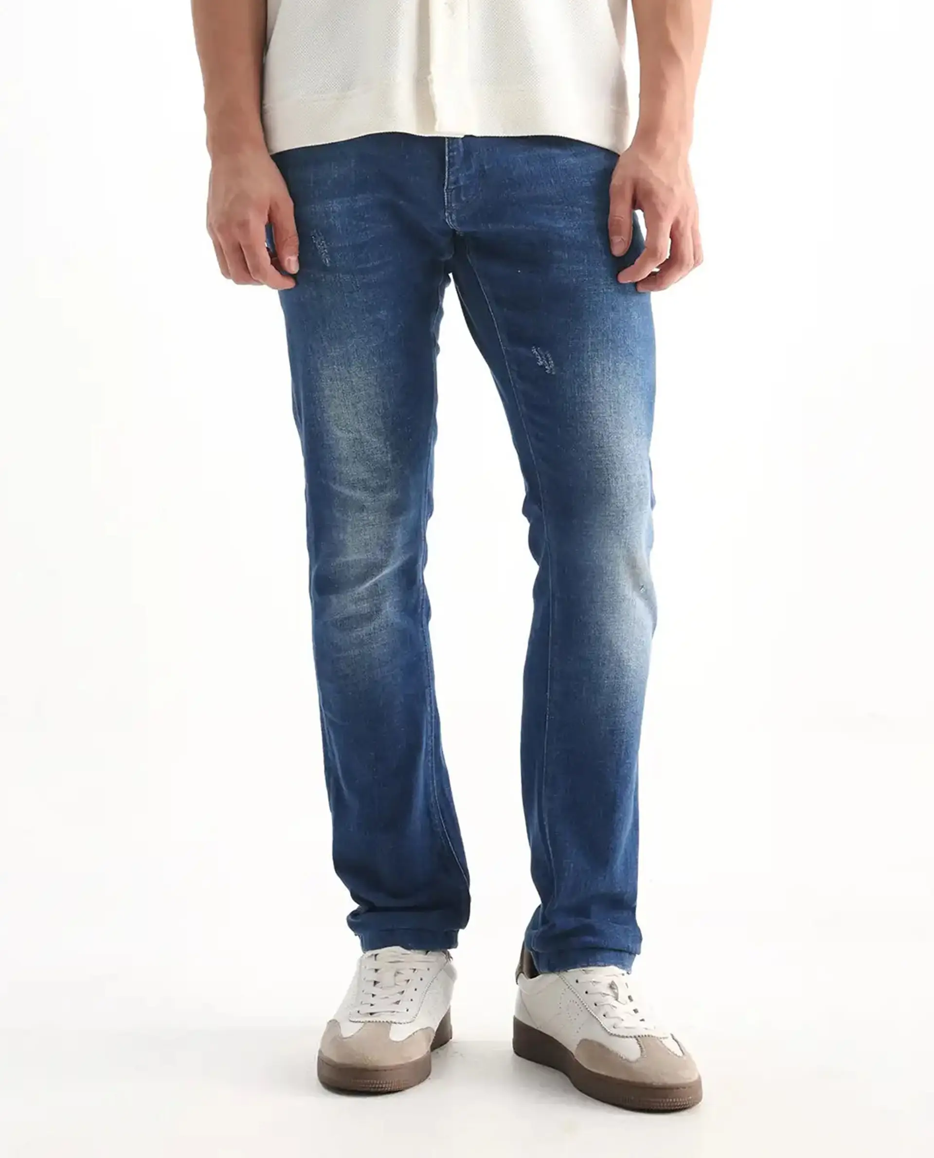 Rare Rabbit Men's Calca Blue Cotton Plain Hawk Slim Fit Jeans - Image 12