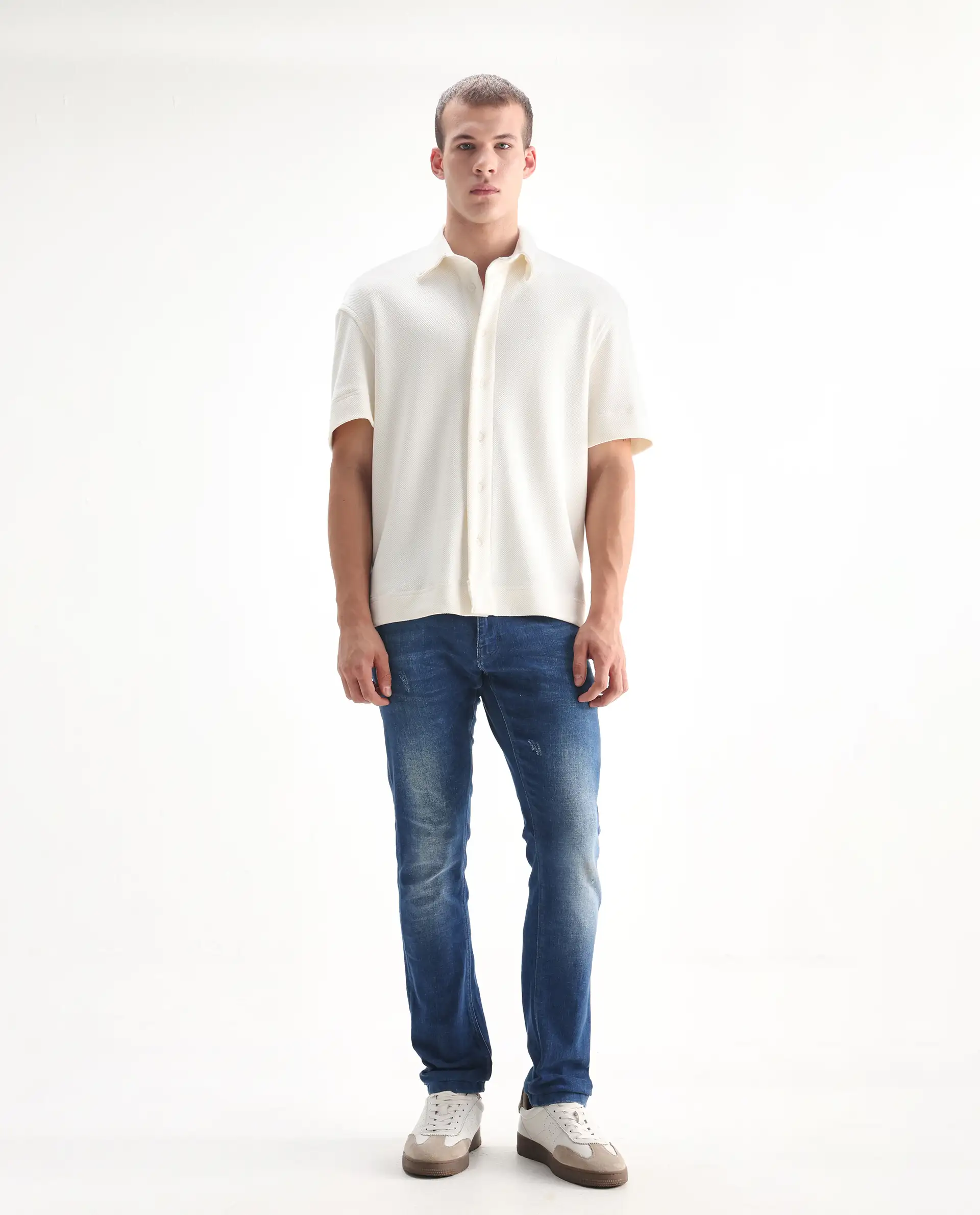 Rare Rabbit Men's Calca Blue Cotton Plain Hawk Slim Fit Jeans - Image 3