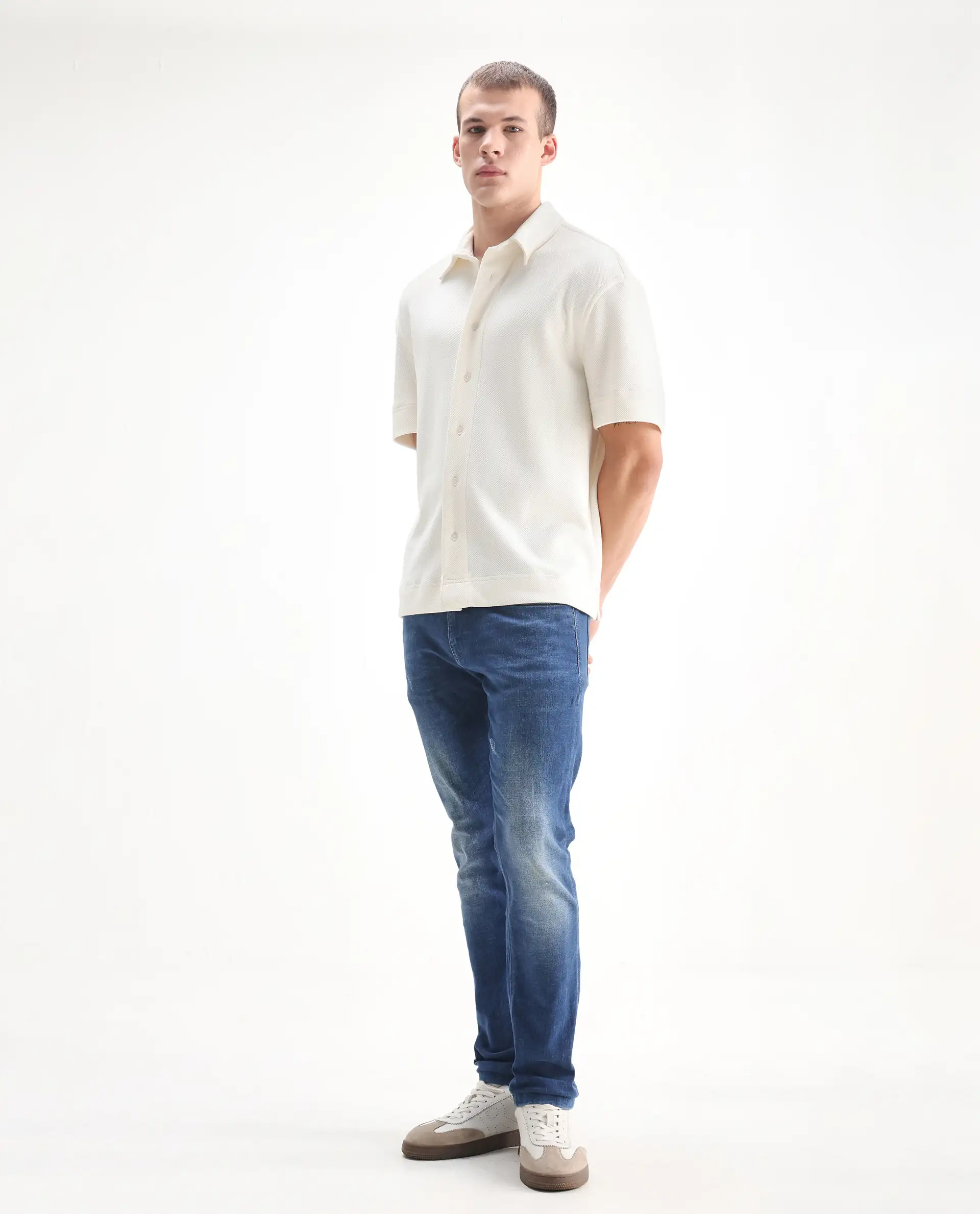 Rare Rabbit Men's Calca Blue Cotton Plain Hawk Slim Fit Jeans - Image 5