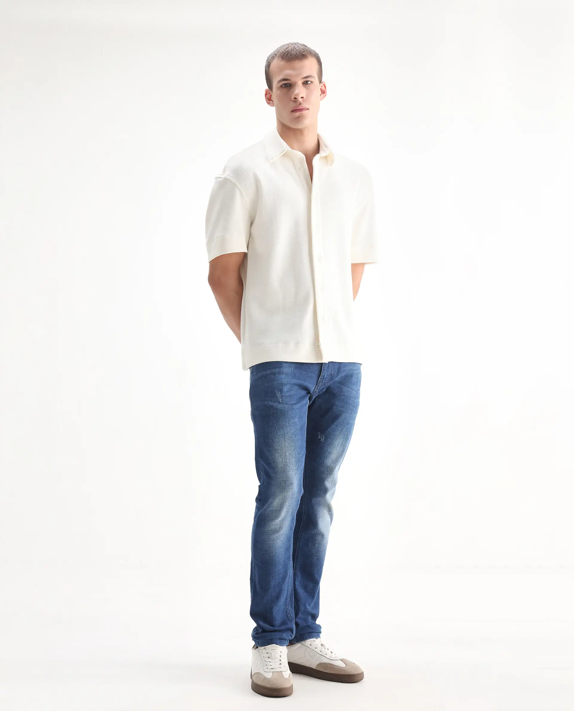 Rare Rabbit Men's Calca Blue Cotton Plain Hawk Slim Fit Jeans - Image 9