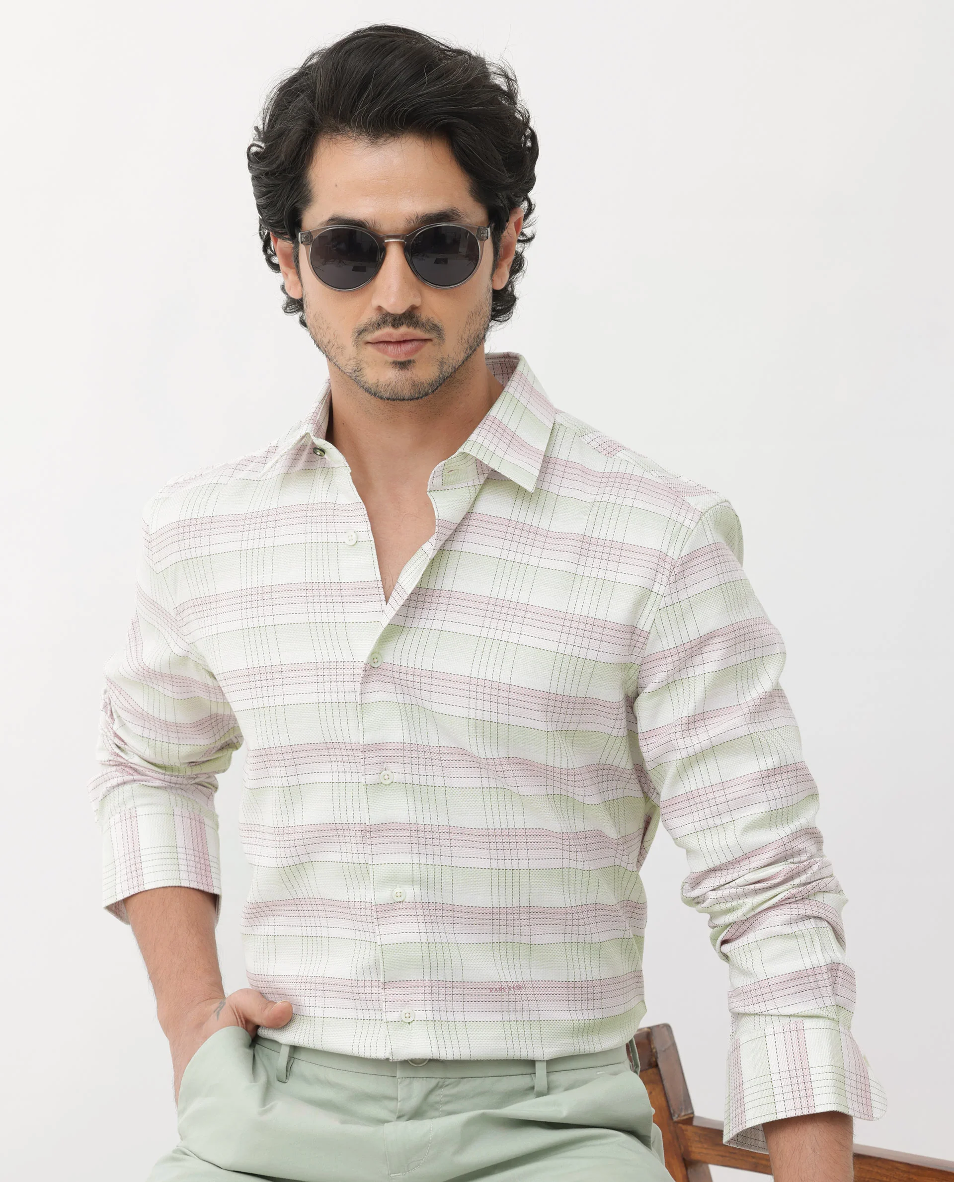 Rare Rabbit Men's Caldon Multi Cotton Checked Print Regular Fit Full Sleeve Collared Shirt - Image 3