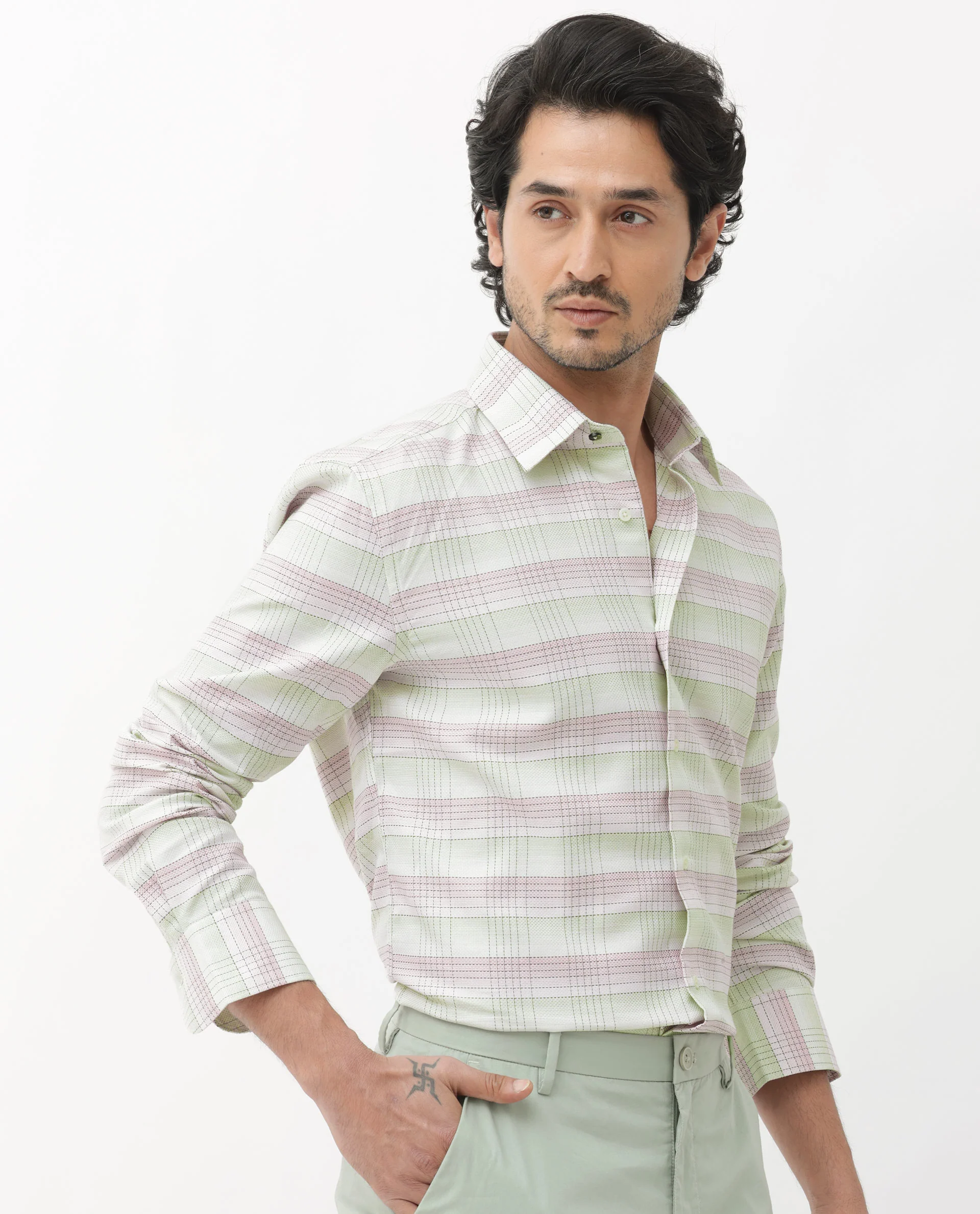 Rare Rabbit Men's Caldon Multi Cotton Checked Print Regular Fit Full Sleeve Collared Shirt - Image 5