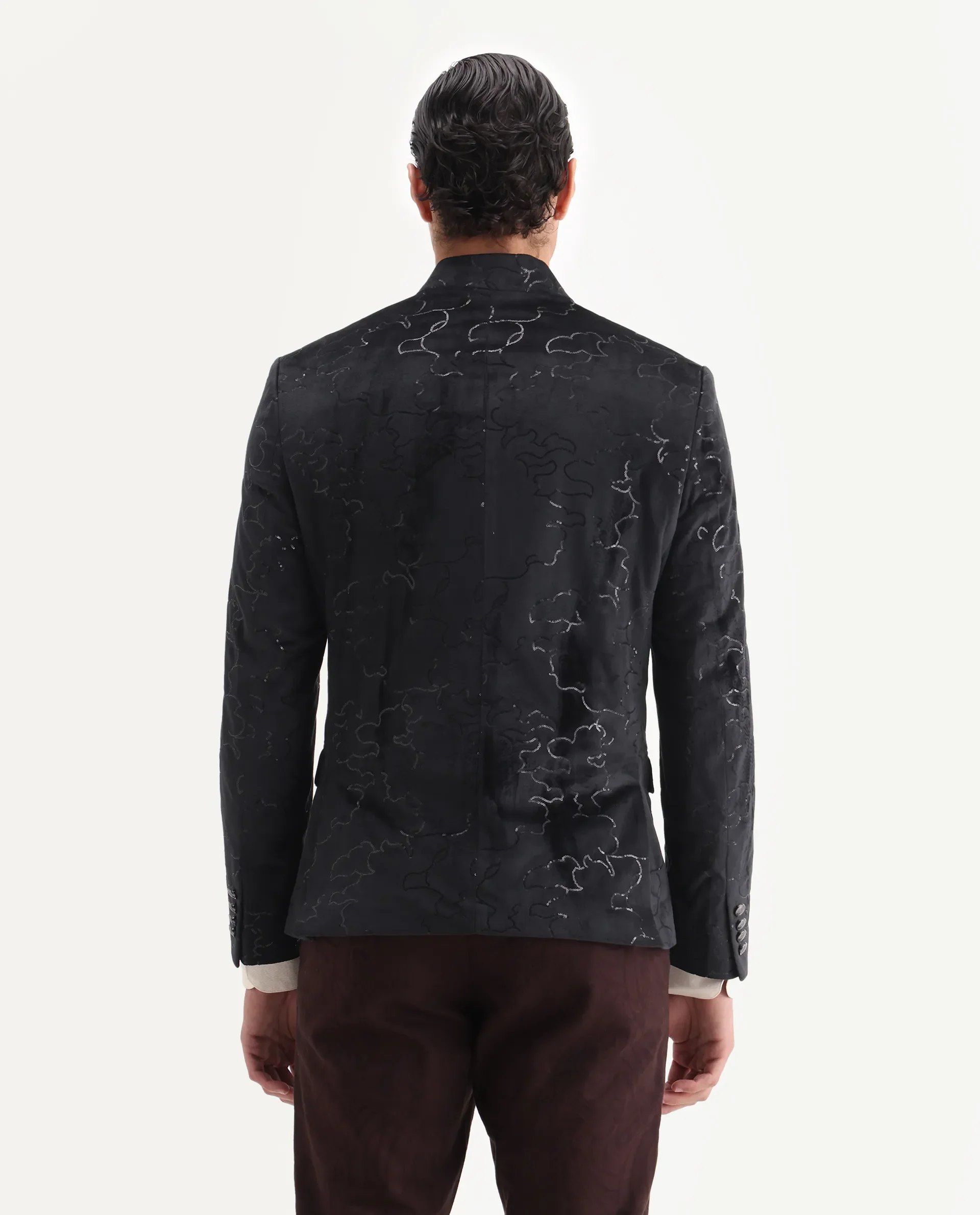 Rare Rabbit Men's Caldy Black Velvet Embellished Tailored Fit Full Sleeve Mandarin Collar Bandhgala Jodhpuri - Image 6