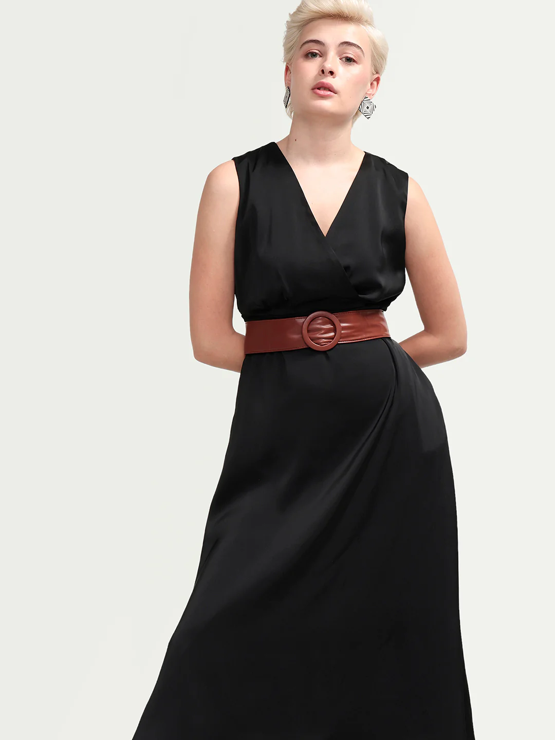 Rareism Women's Calen Black Polyester Sleeveless A-Line Plain Dress