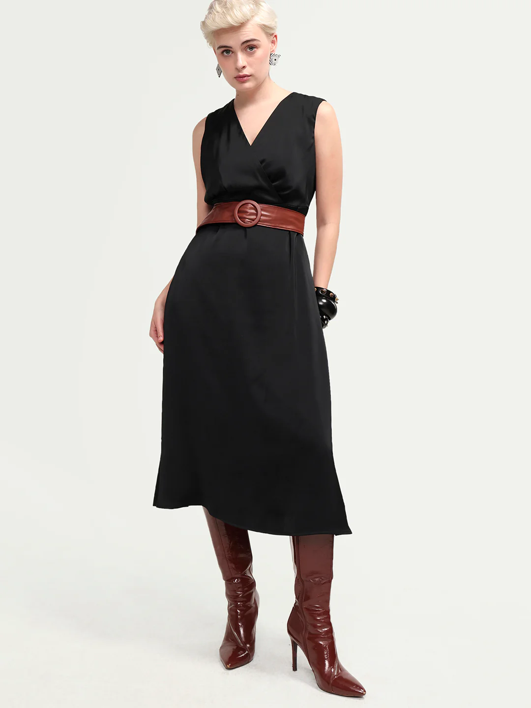 Rareism Women's Calen Black Polyester Sleeveless A-Line Plain Dress - Image 7