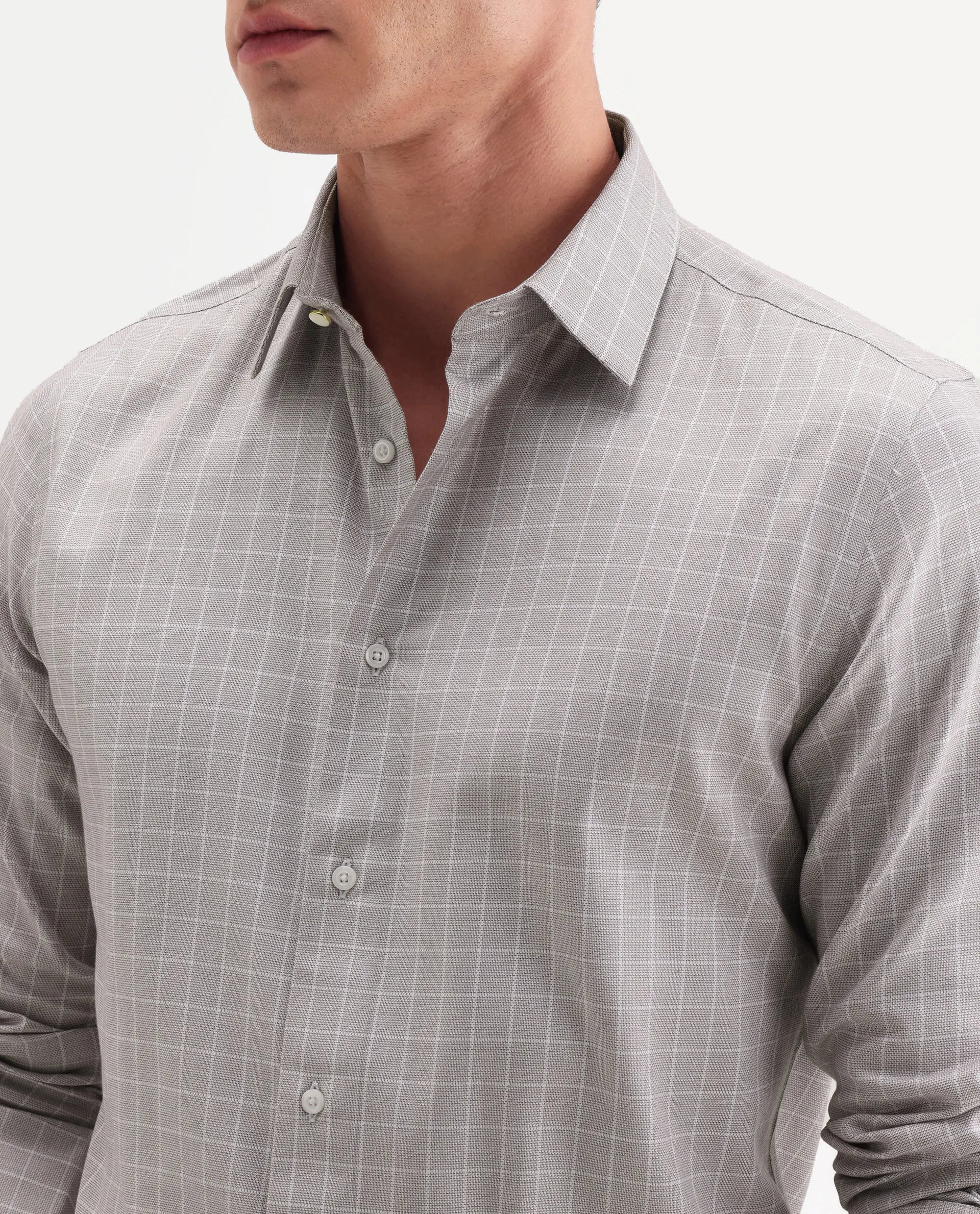 Rare Rabbit Men's Caler Light Grey Cotton Full Sleeve Spread Collar Regular Fit Checked Shirt - Image 3