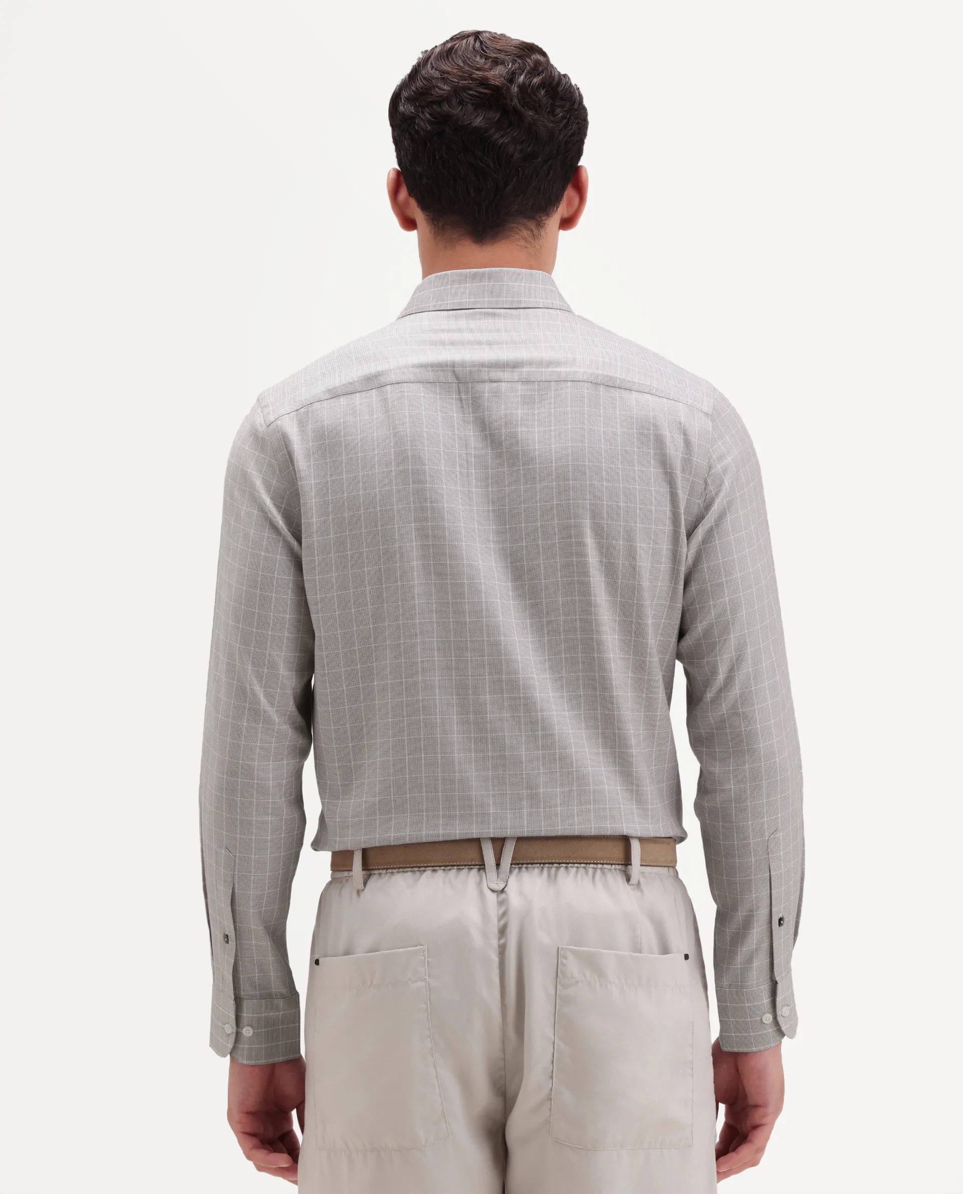 Rare Rabbit Men's Caler Light Grey Cotton Full Sleeve Spread Collar Regular Fit Checked Shirt - Image 7