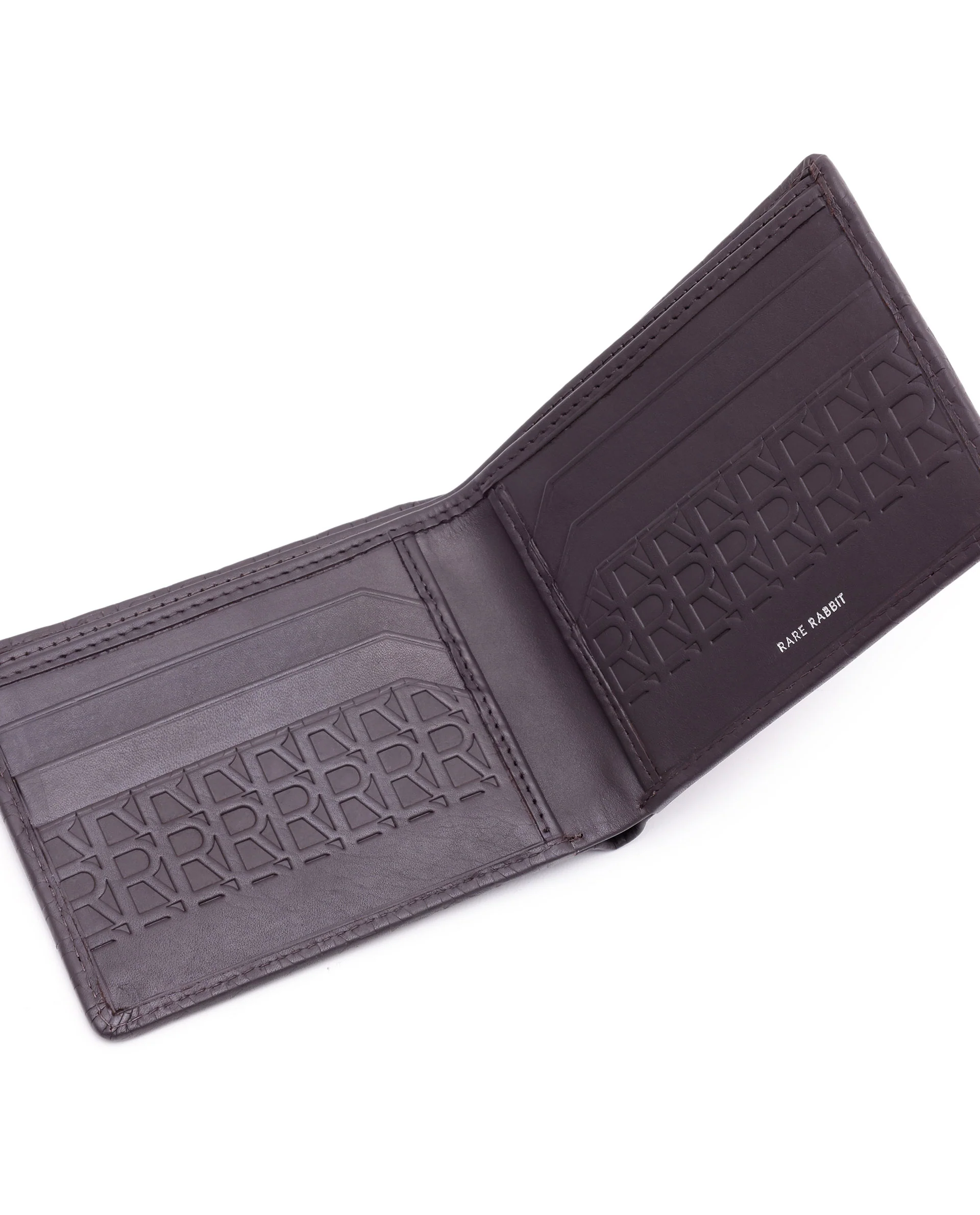 Rare Rabbit Men's Cali Brown Bi Fold Slim Rfid Embossed Monogram Wallet - Image 5