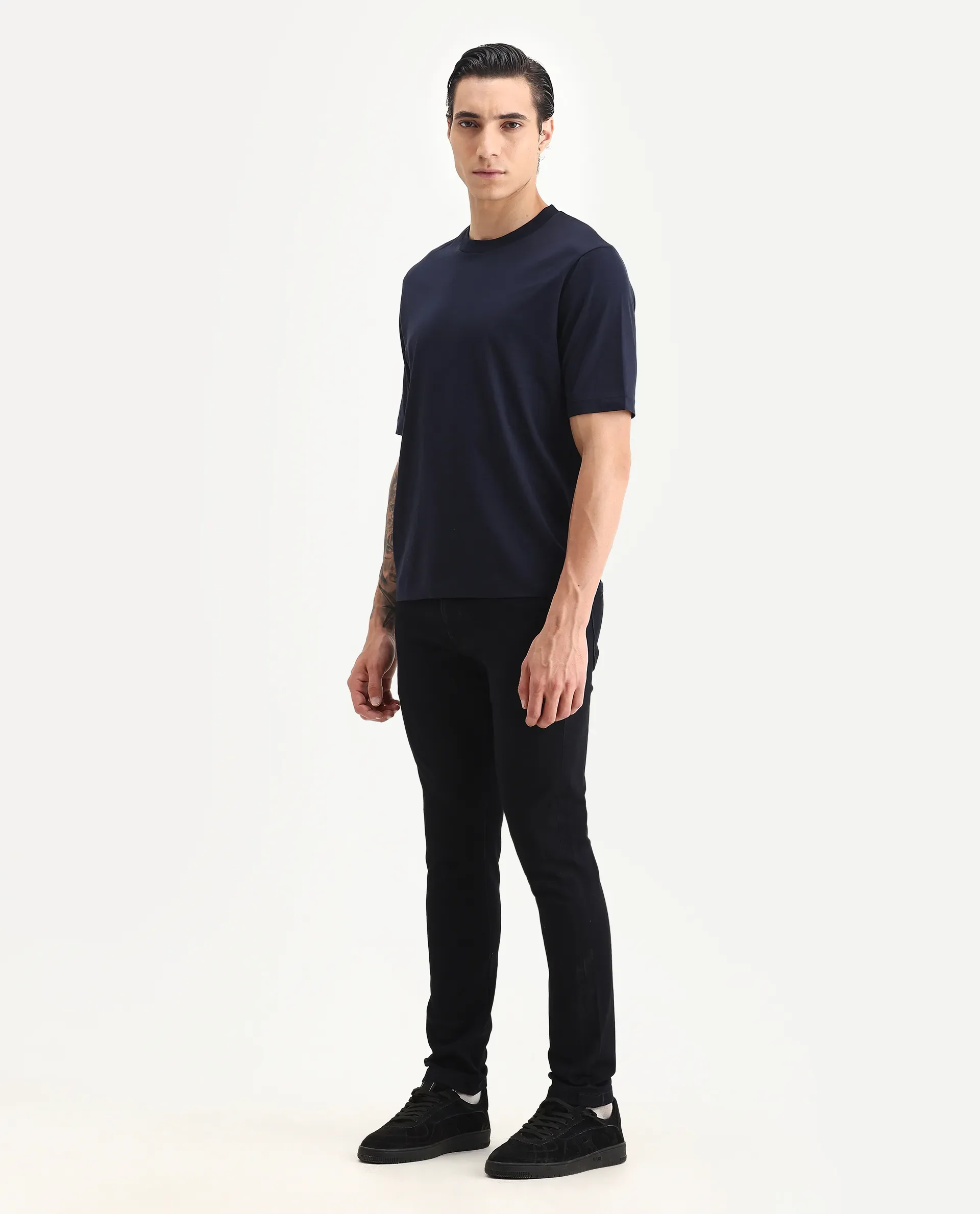 Rare Rabbit Men's Calin Dark Navy Cotton Blend Plain Hawk Slim Fit Jeans - Image 5