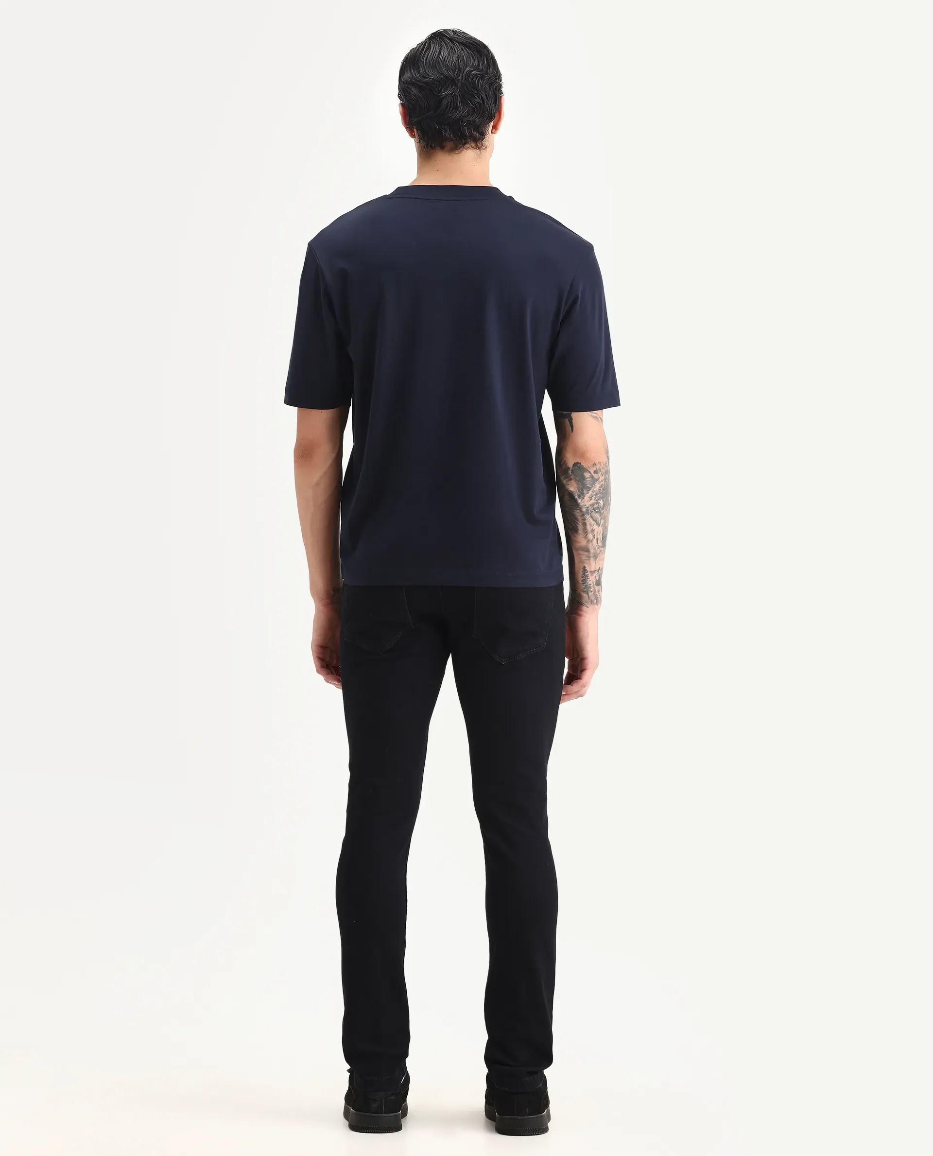 Rare Rabbit Men's Calin Dark Navy Cotton Blend Plain Hawk Slim Fit Jeans - Image 7