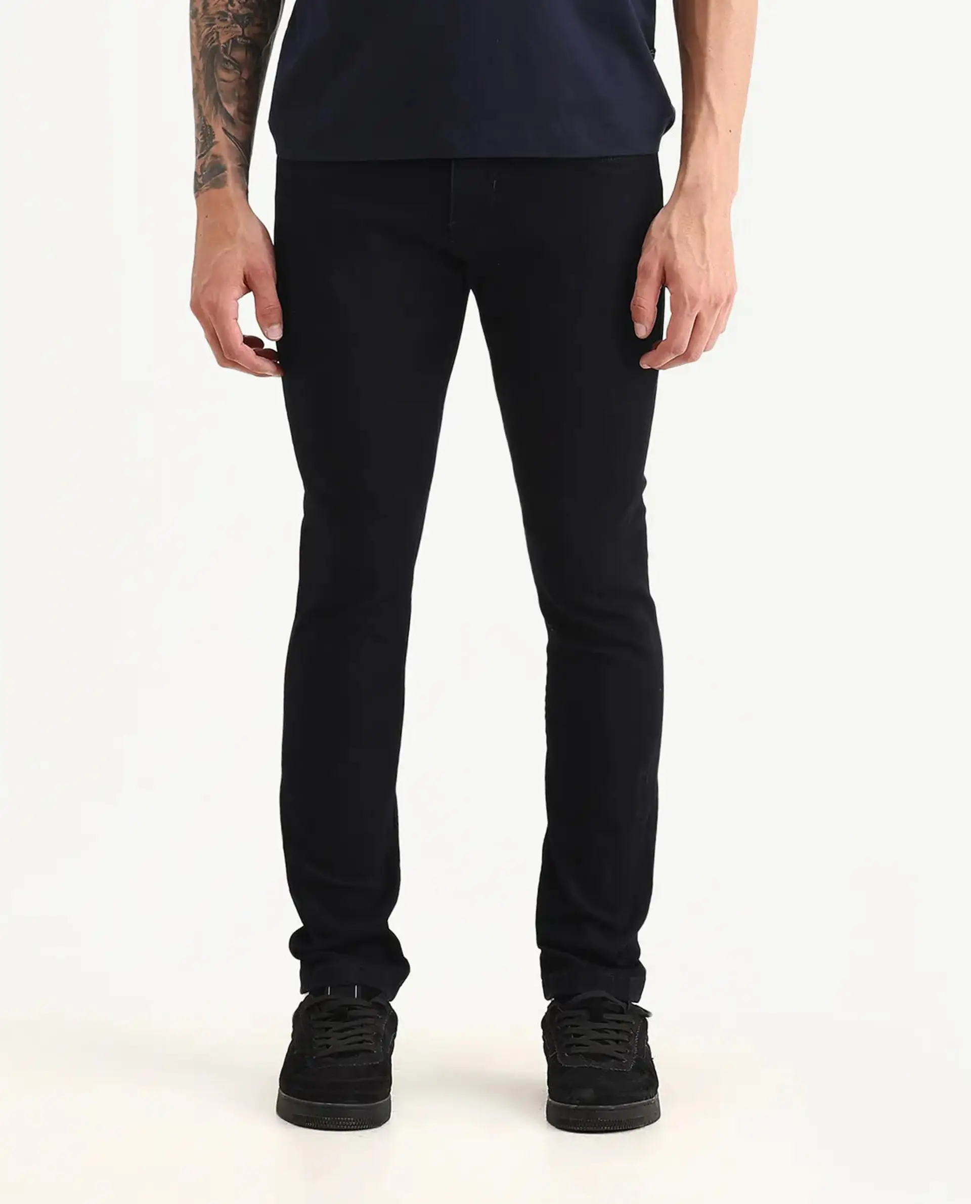 Rare Rabbit Men's Calin Dark Navy Cotton Blend Plain Hawk Slim Fit Jeans - Image 8