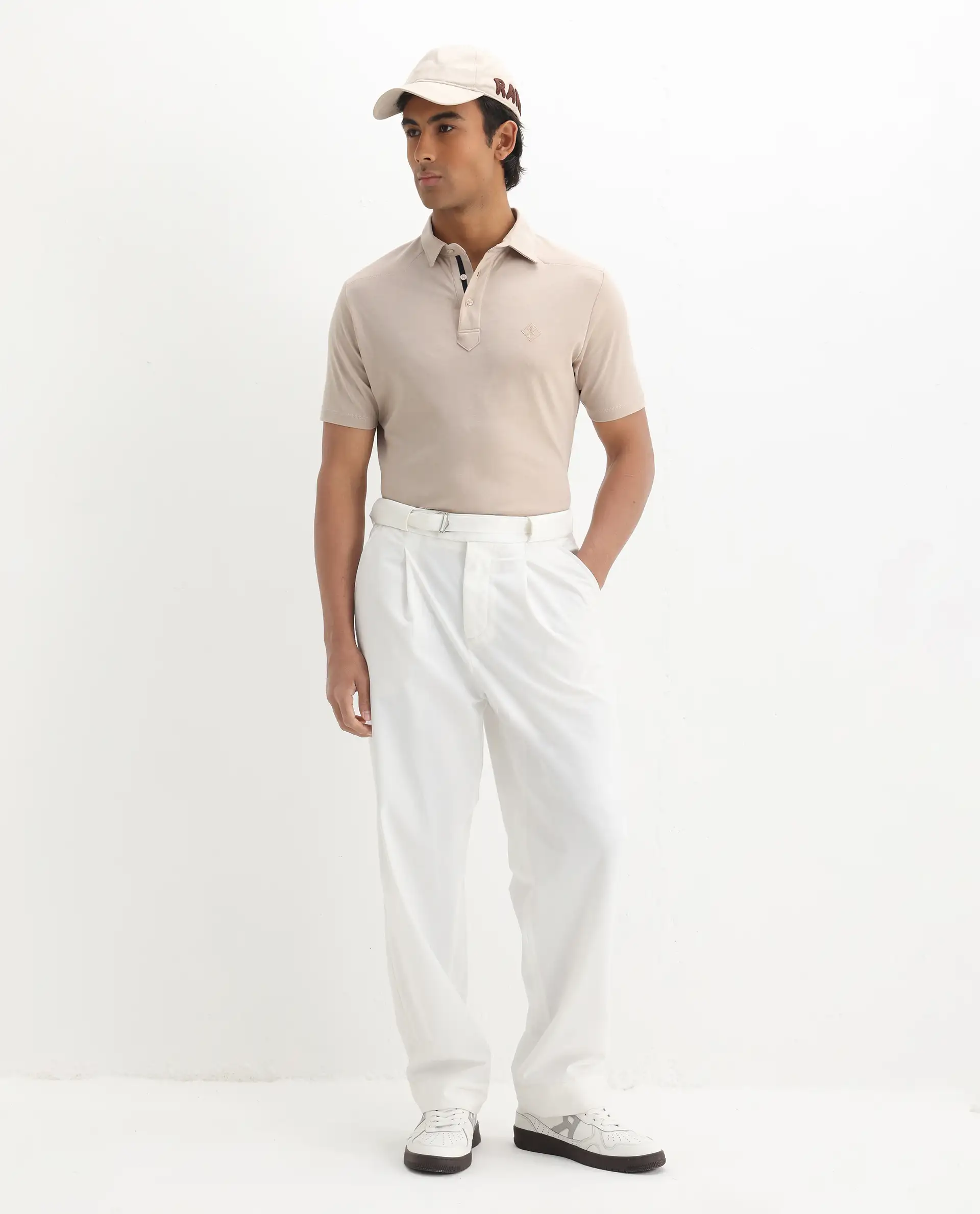 Rare Rabbit Men's Calix Beige Embroidered Regular Fit Half Sleeve Polo - Image 2