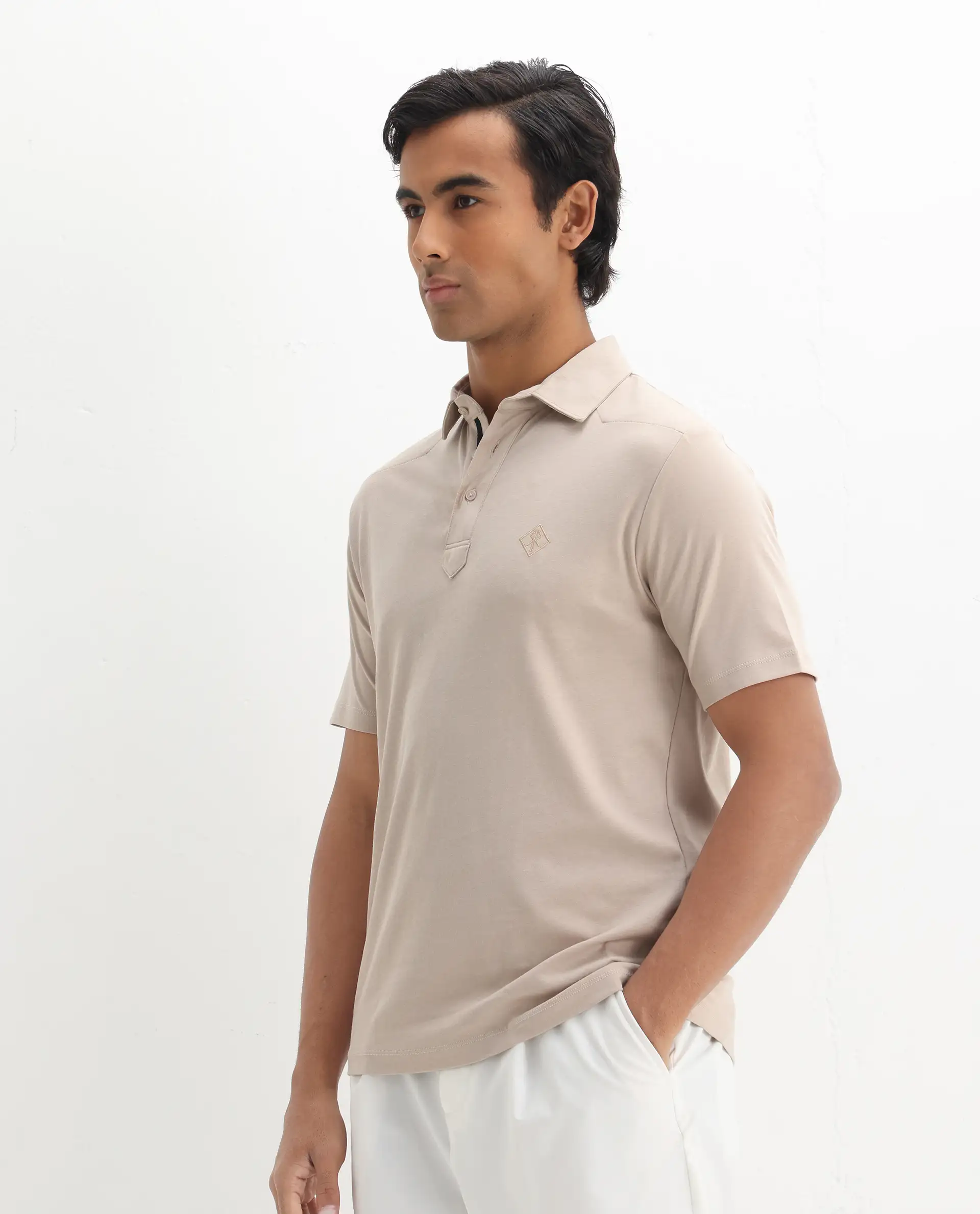 Rare Rabbit Men's Calix Beige Embroidered Regular Fit Half Sleeve Polo - Image 5