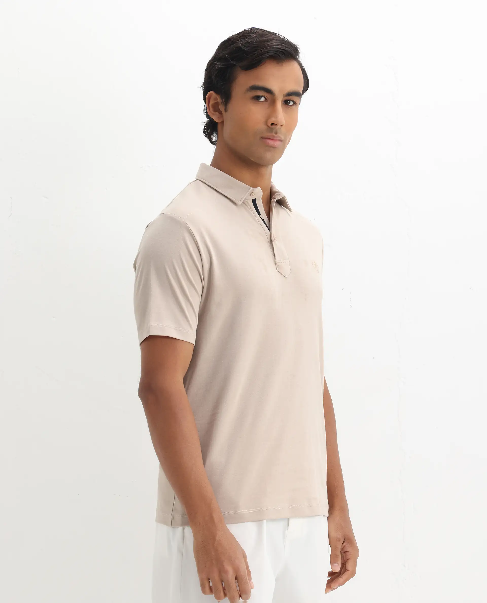 Rare Rabbit Men's Calix Beige Embroidered Regular Fit Half Sleeve Polo - Image 6