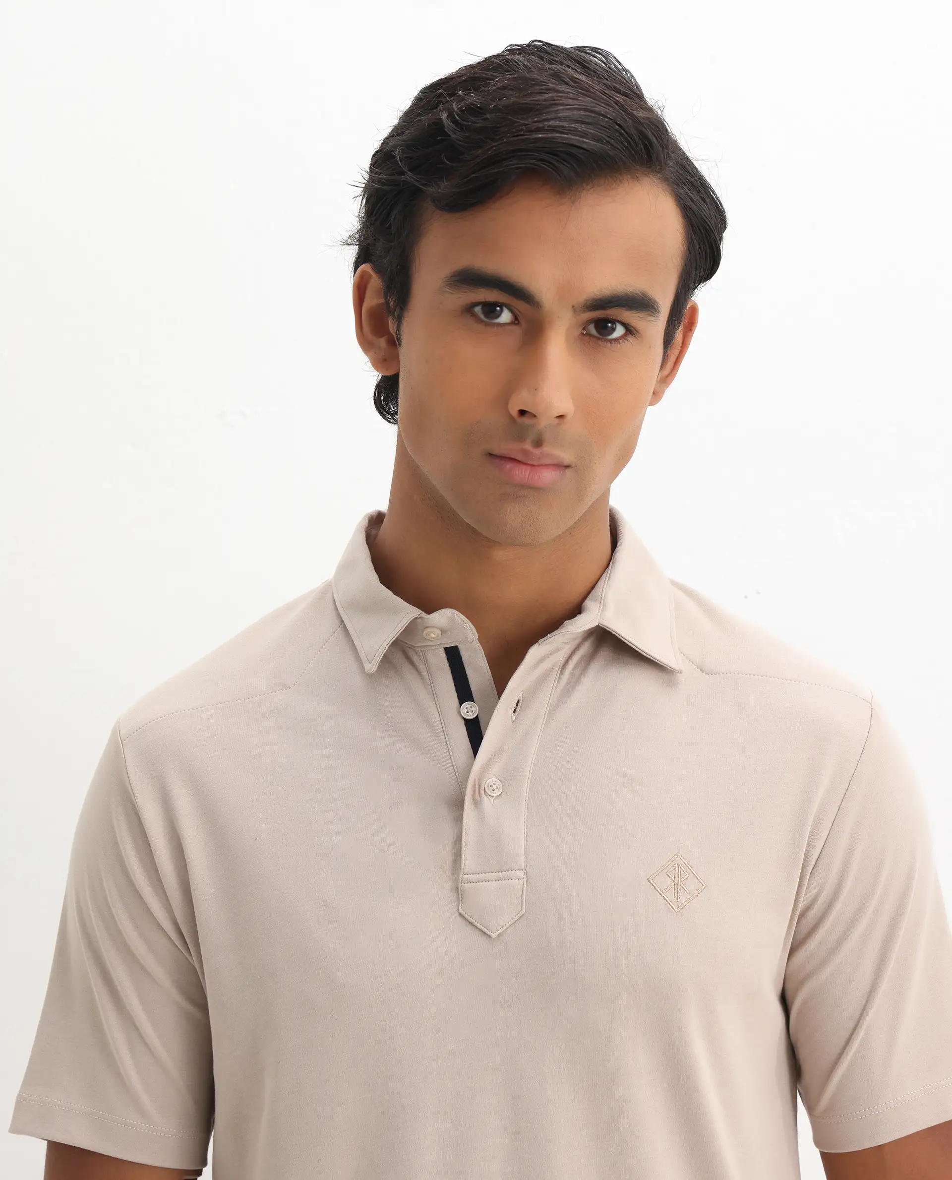 Rare Rabbit Men's Calix Beige Embroidered Regular Fit Half Sleeve Polo - Image 7