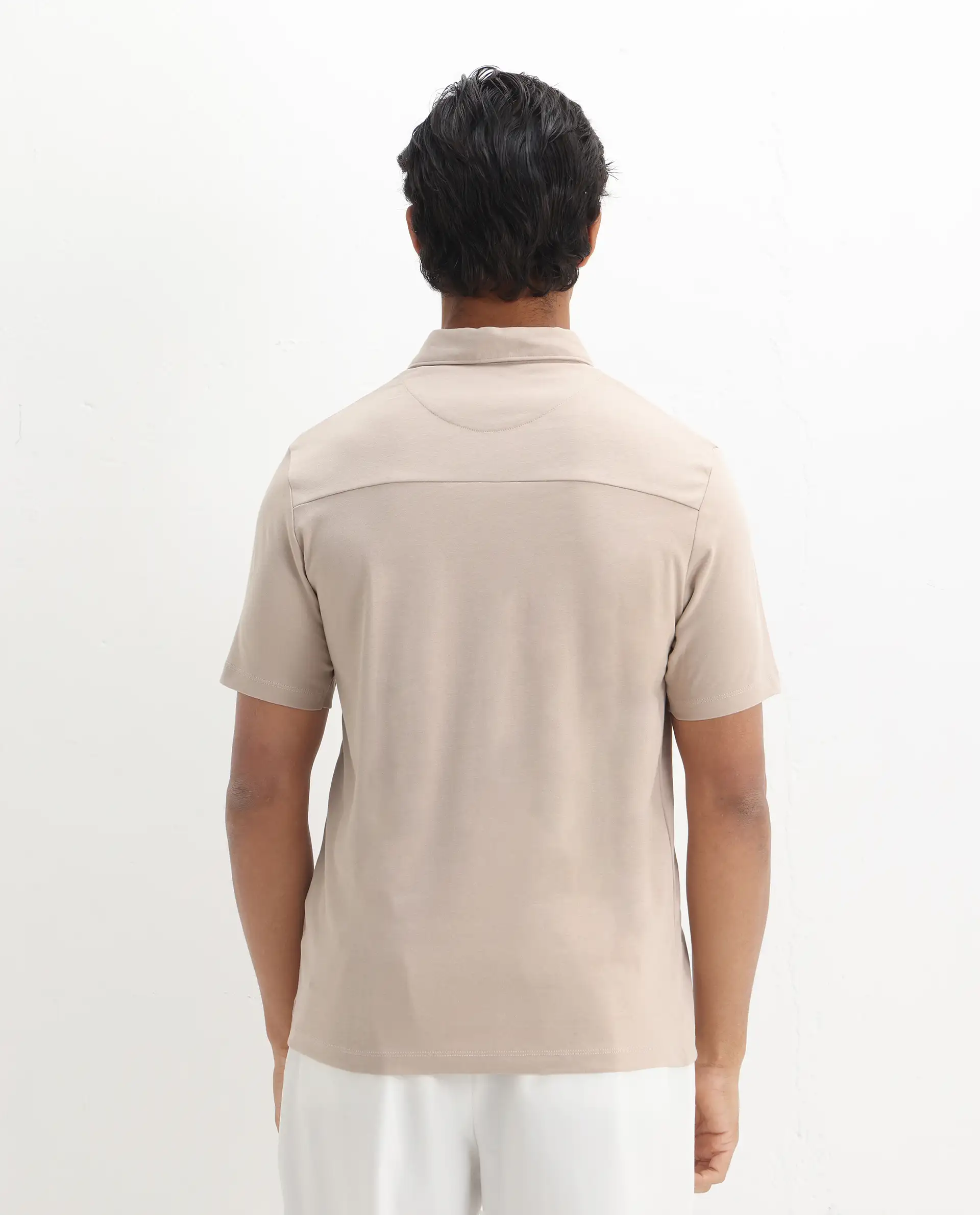 Rare Rabbit Men's Calix Beige Embroidered Regular Fit Half Sleeve Polo - Image 8