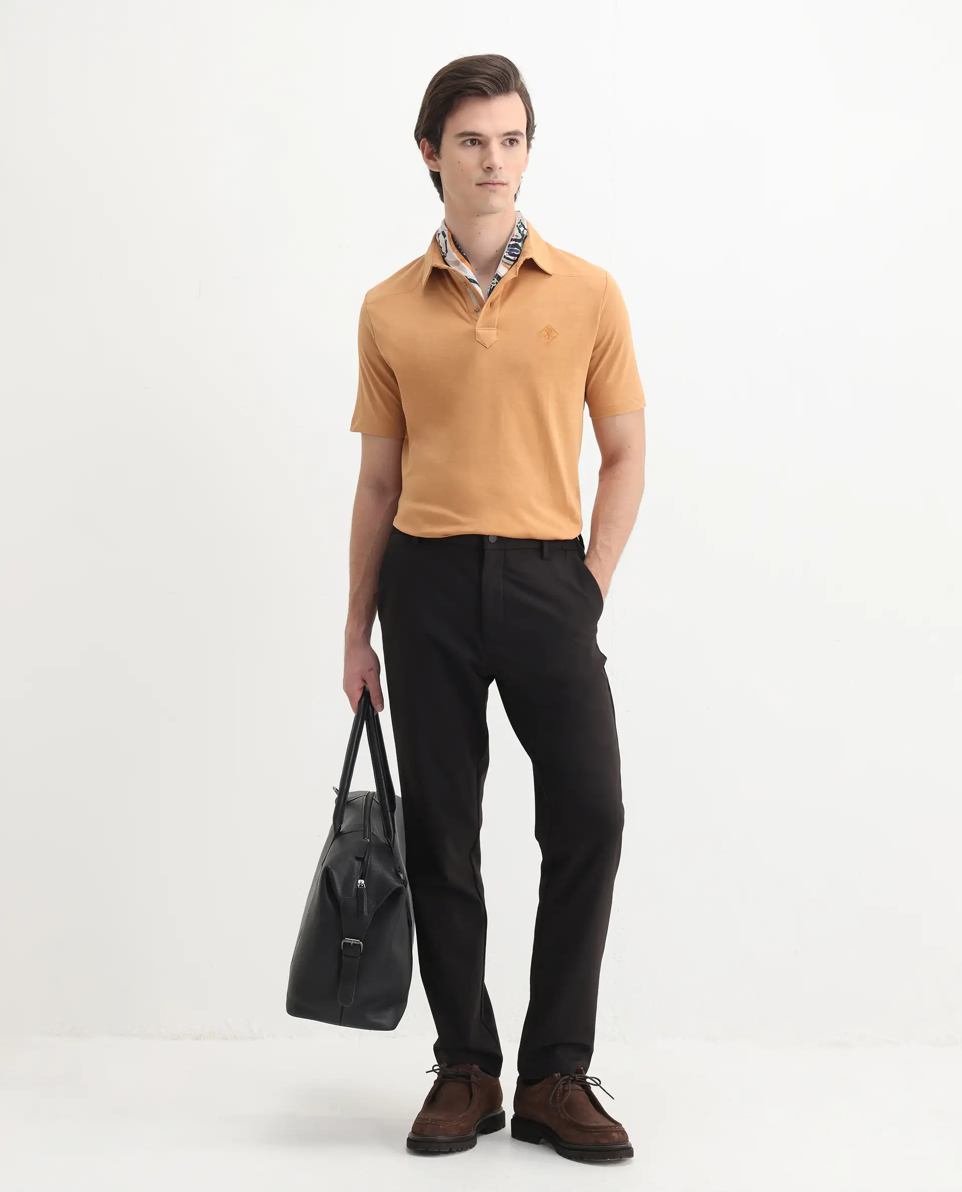 Rare Rabbit Men's Calix Mustard Cotton Embroidered Regular Fit Half Sleeve Polo - Image 2