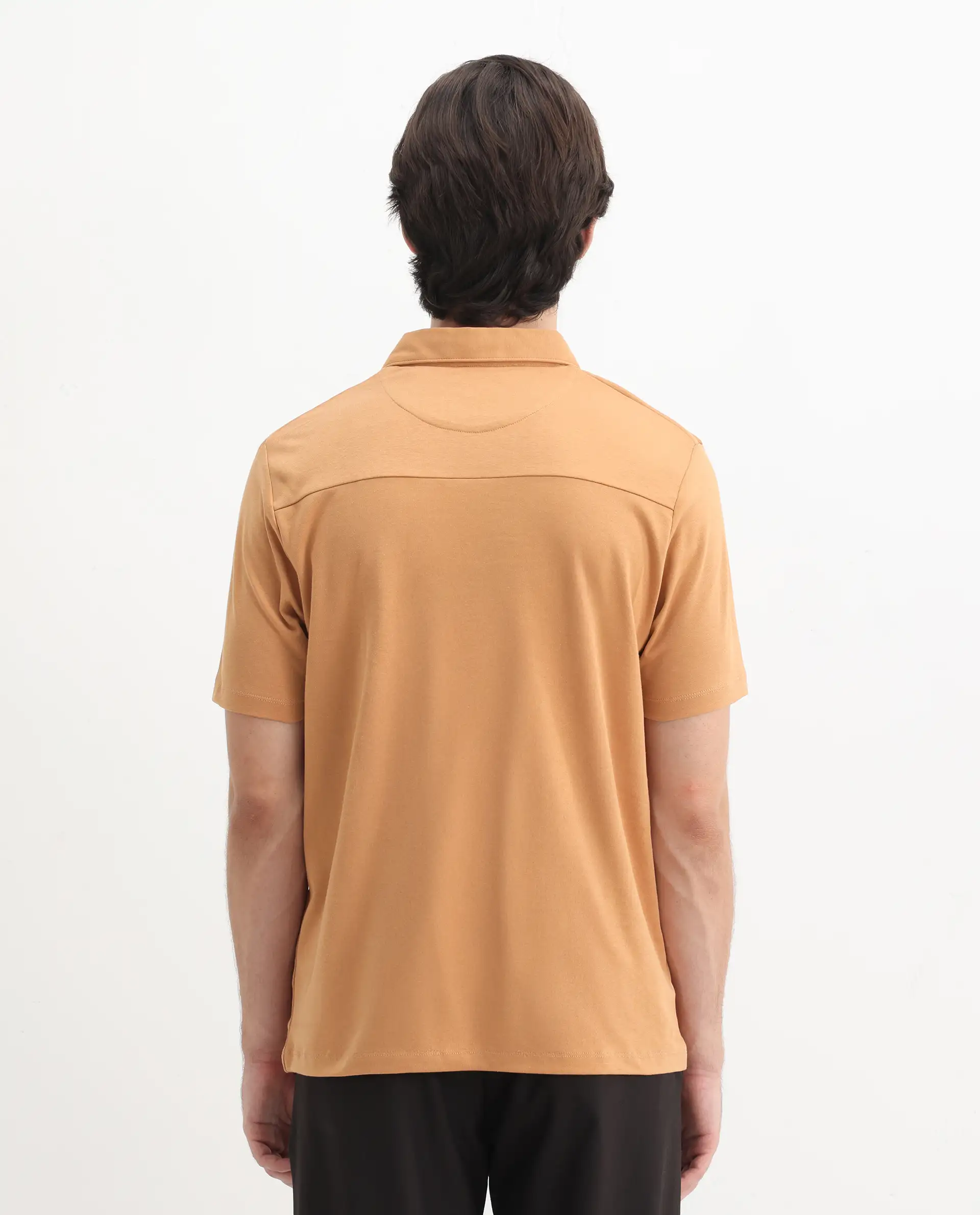 Rare Rabbit Men's Calix Mustard Cotton Embroidered Regular Fit Half Sleeve Polo - Image 8