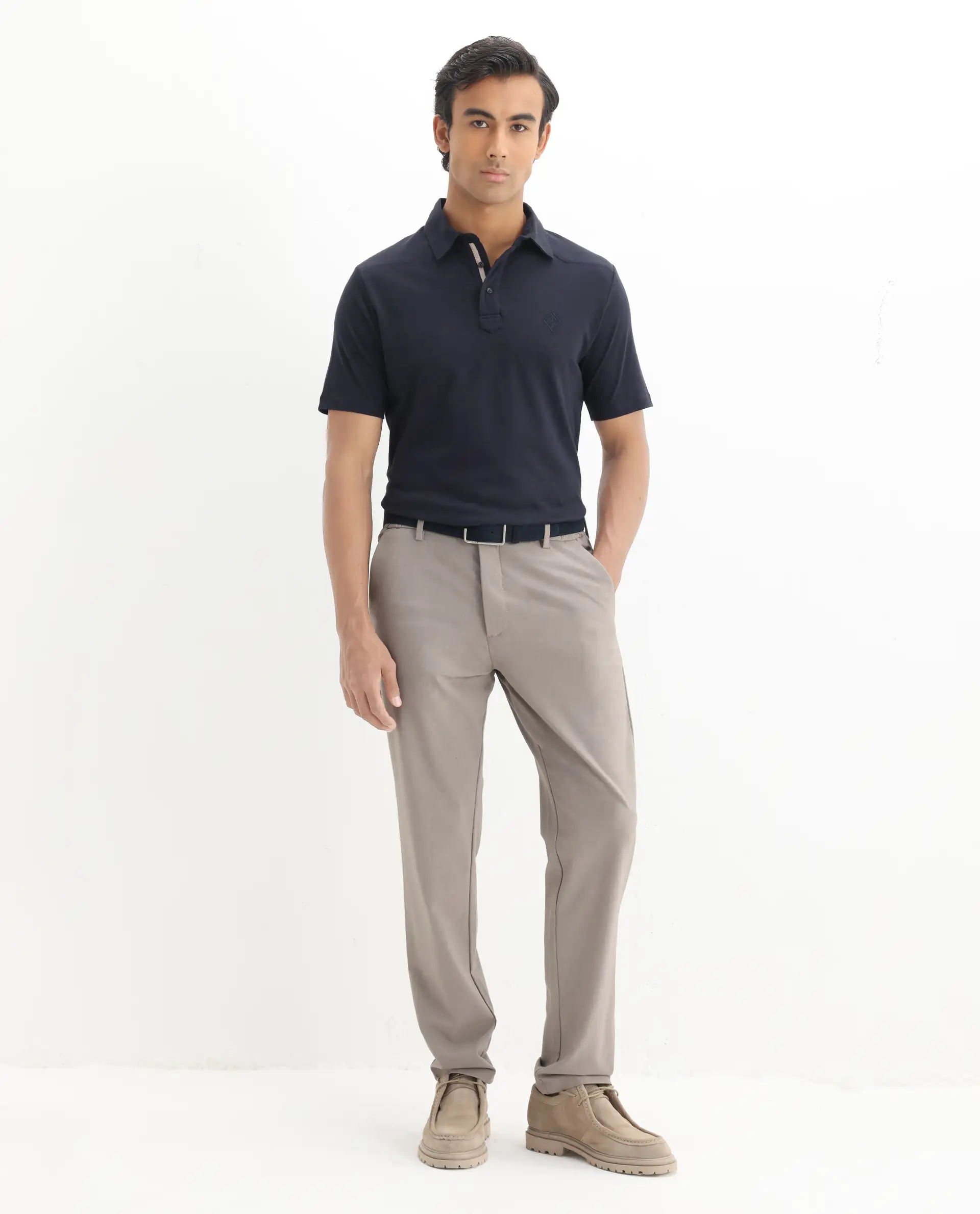 Rare Rabbit Men's Calix Navy Cotton Embroidered Regular Fit Half Sleeve Polo - Image 2