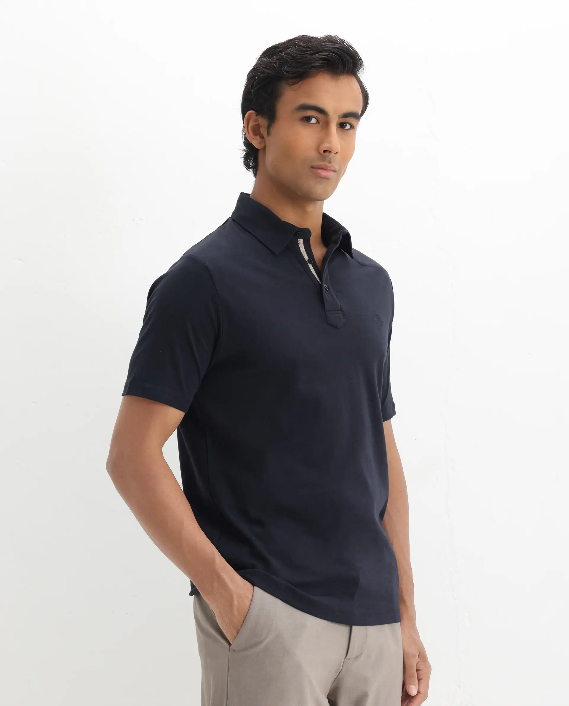 Rare Rabbit Men's Calix Navy Cotton Embroidered Regular Fit Half Sleeve Polo - Image 6