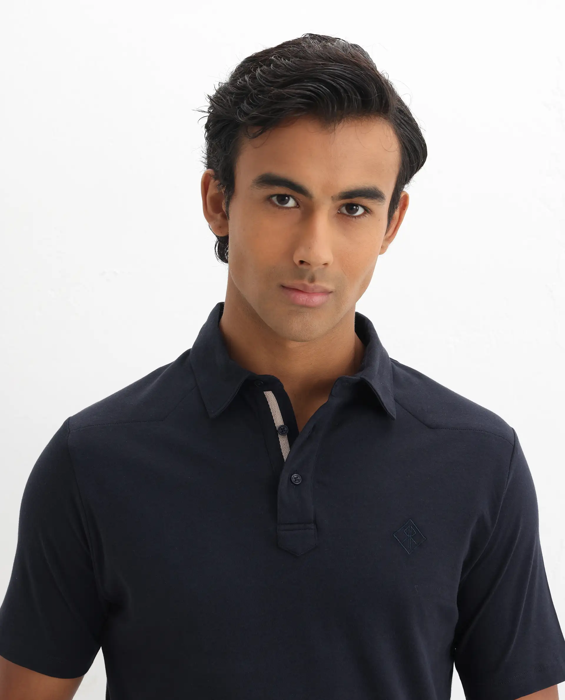 Rare Rabbit Men's Calix Navy Cotton Embroidered Regular Fit Half Sleeve Polo - Image 7