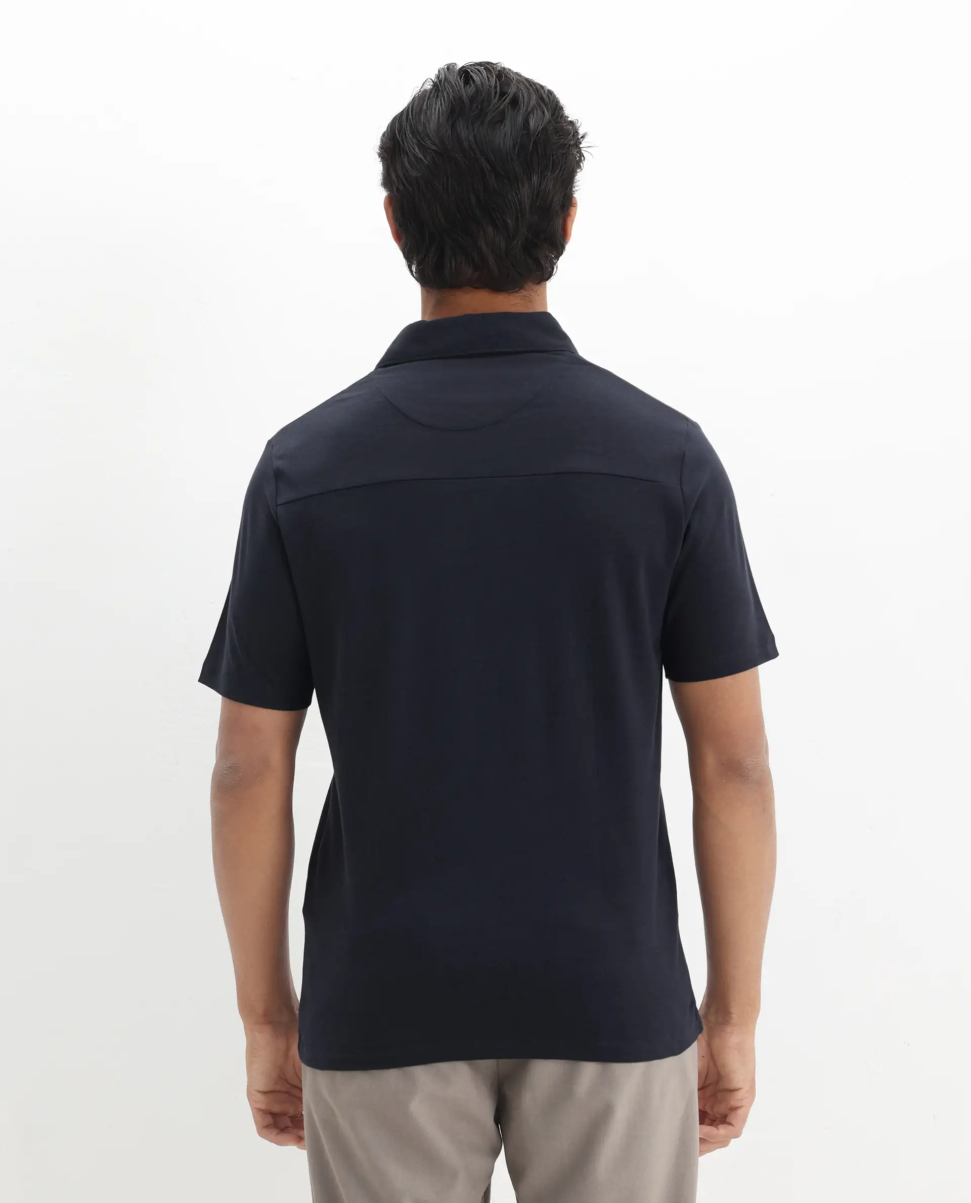 Rare Rabbit Men's Calix Navy Cotton Embroidered Regular Fit Half Sleeve Polo - Image 8