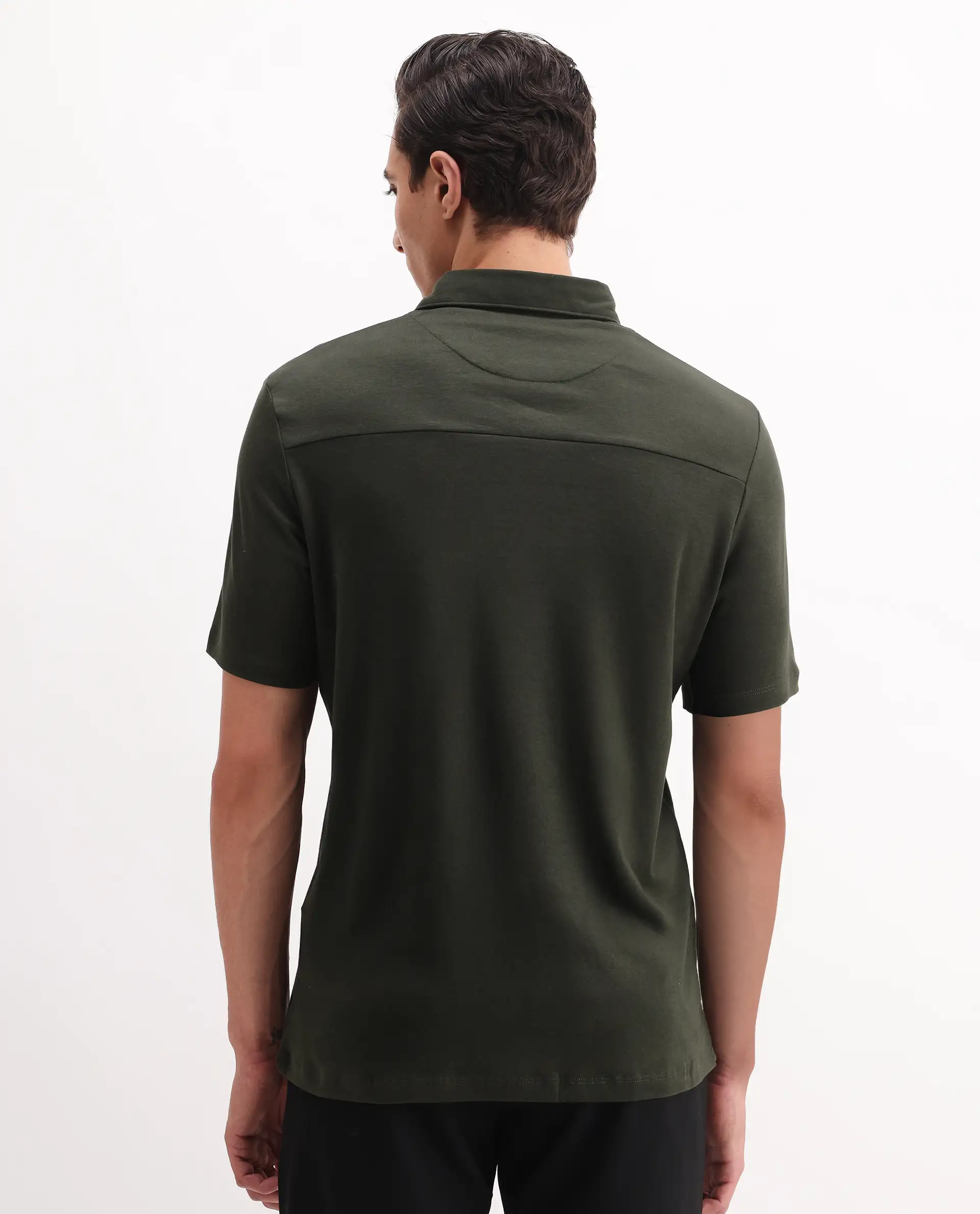 Rare Rabbit Men's Calix Olive Cotton Embroidered Regular Fit Half Sleeve Polo - Image 7