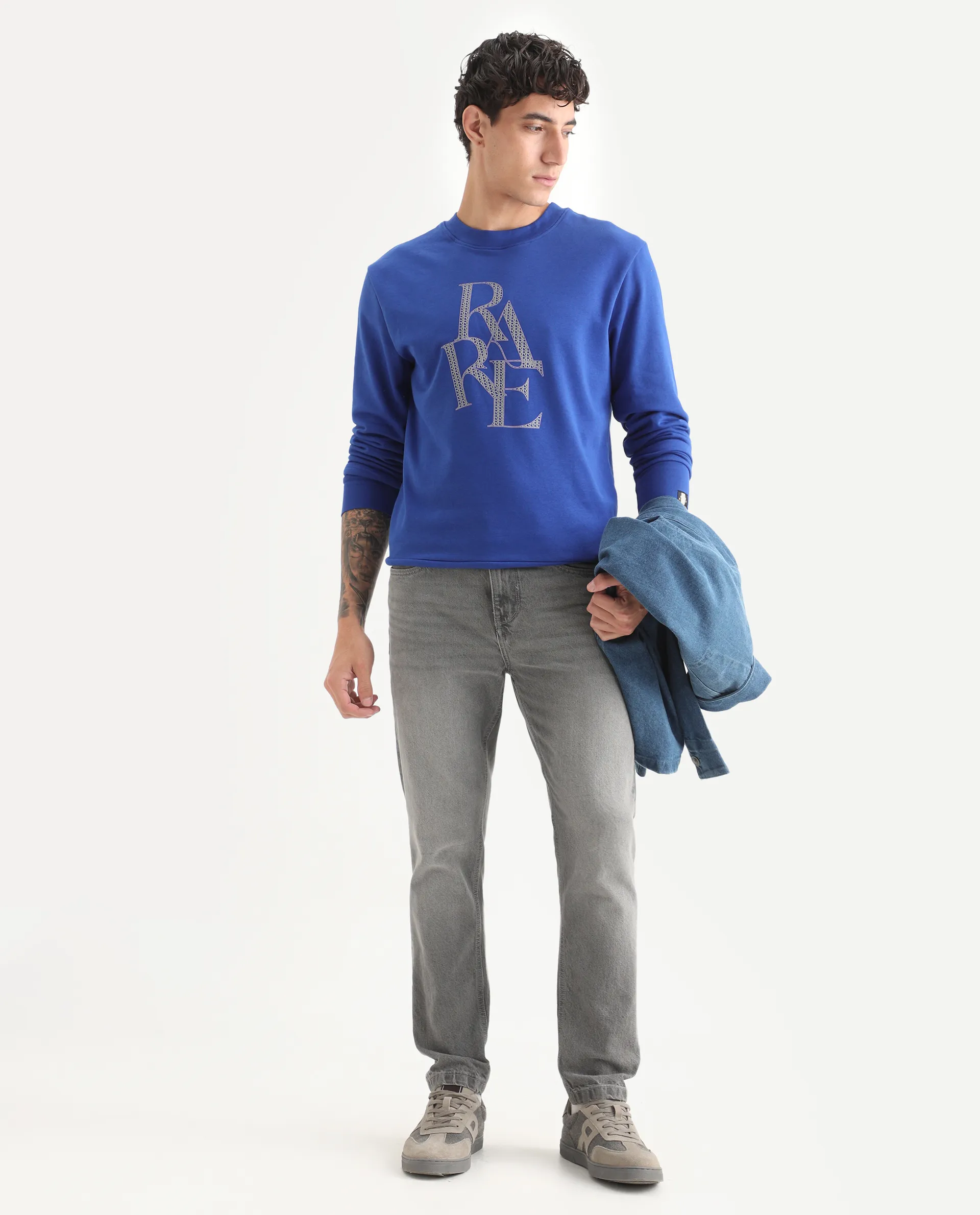 Rare Rabbit Men's Calixer Blue Graphic Print Regular Fit Full Sleeve Crew Neck Sweatshirt - Image 2