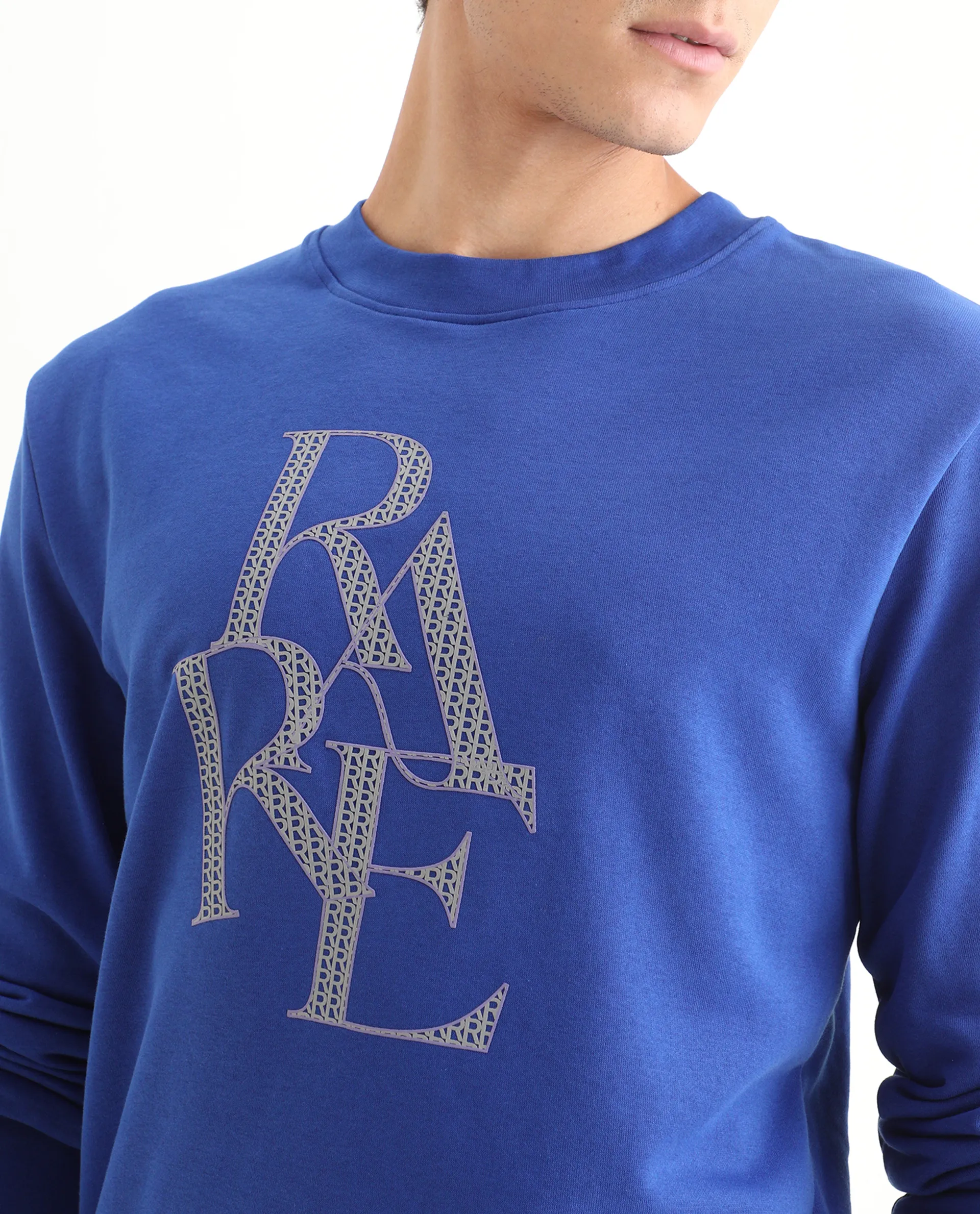 Rare Rabbit Men's Calixer Blue Graphic Print Regular Fit Full Sleeve Crew Neck Sweatshirt - Image 3