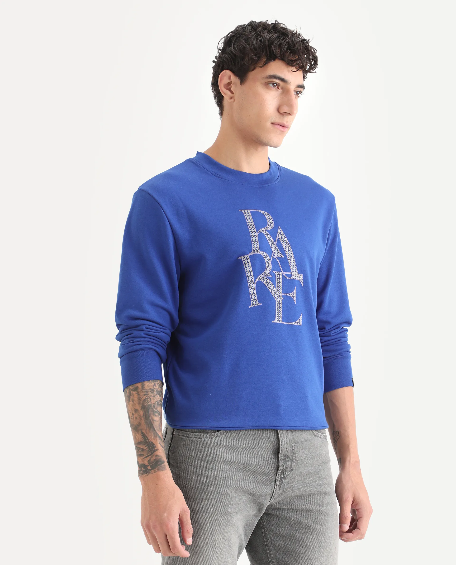 Rare Rabbit Men's Calixer Blue Graphic Print Regular Fit Full Sleeve Crew Neck Sweatshirt - Image 5
