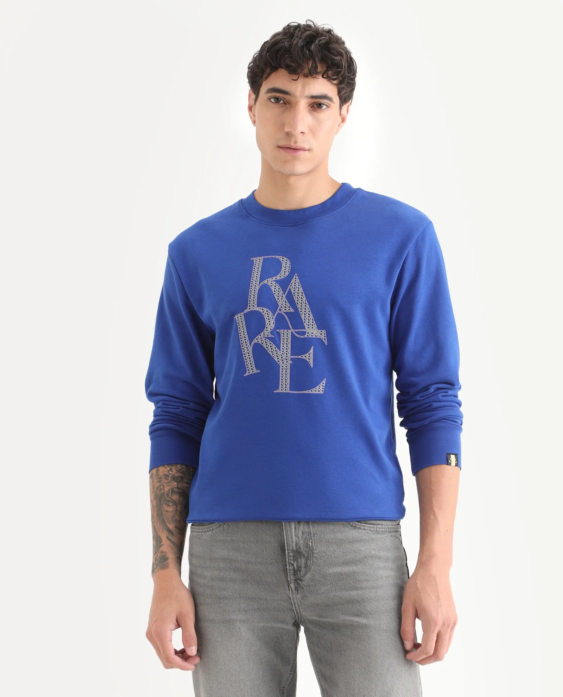 Rare Rabbit Men's Calixer Blue Graphic Print Regular Fit Full Sleeve Crew Neck Sweatshirt - Image 6