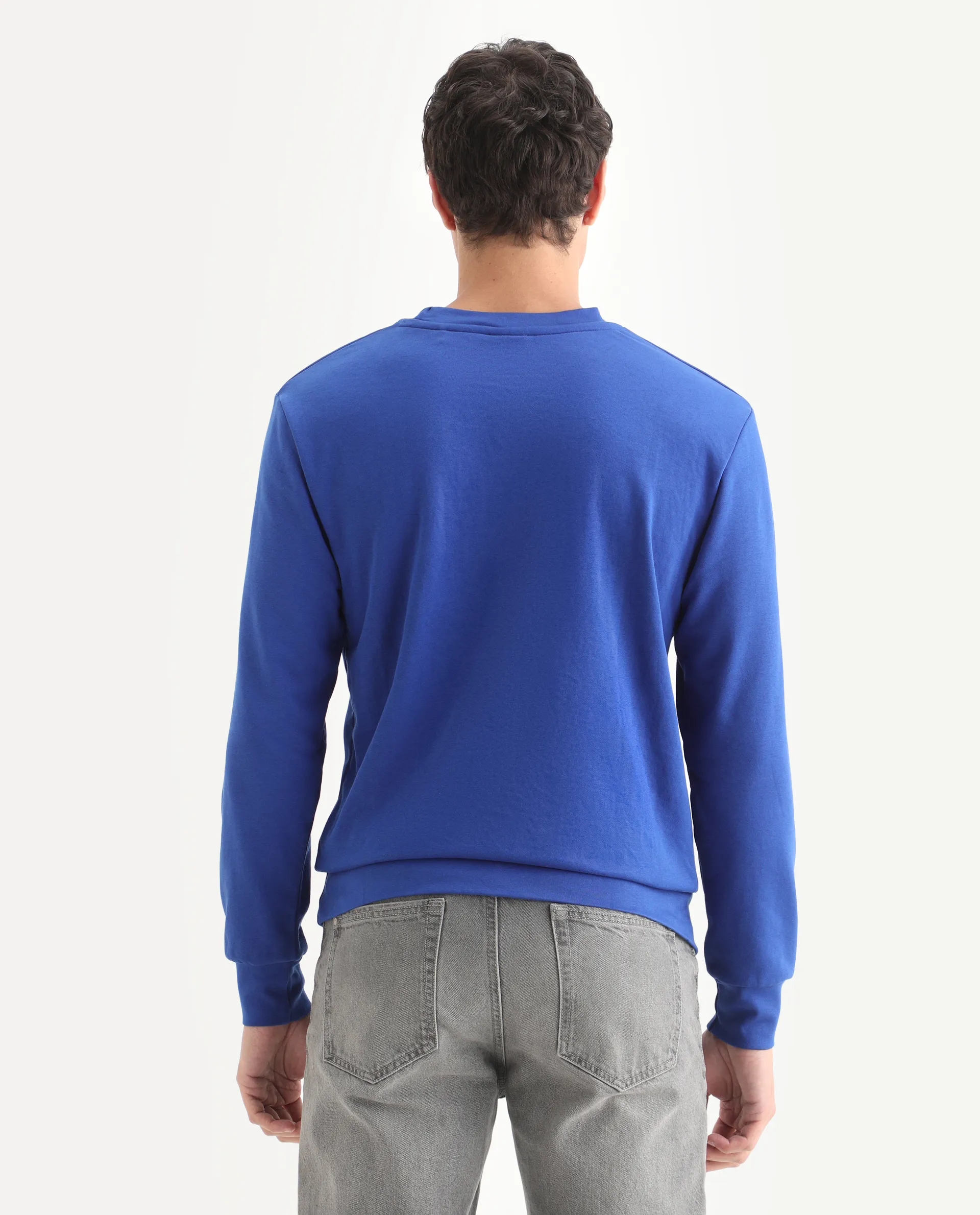 Rare Rabbit Men's Calixer Blue Graphic Print Regular Fit Full Sleeve Crew Neck Sweatshirt - Image 7