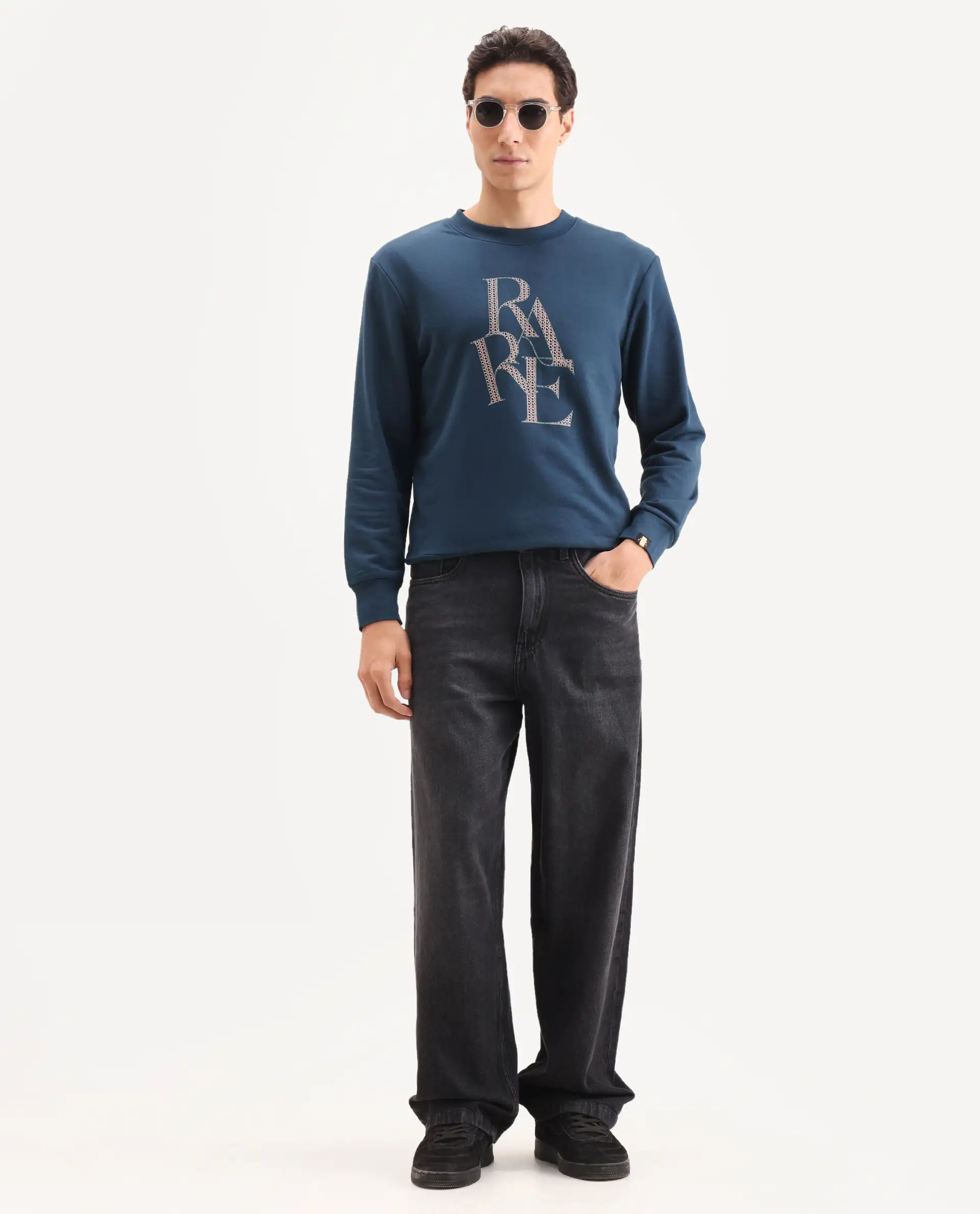 Rare Rabbit Men's Calixer Dark Green Graphic Print Regular Fit Full Sleeve Crew Neck Sweatshirt - Image 2