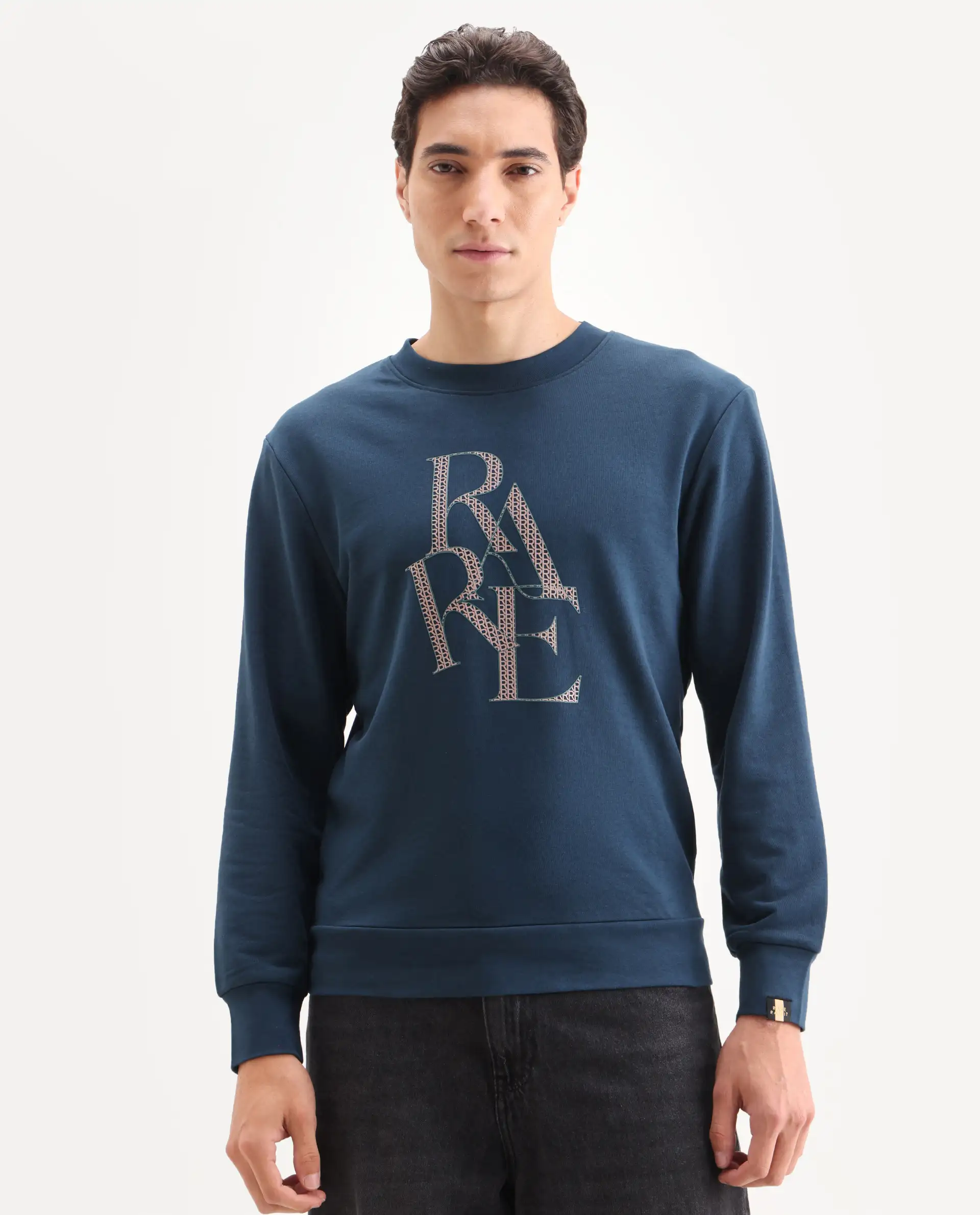Rare Rabbit Men's Calixer Dark Green Graphic Print Regular Fit Full Sleeve Crew Neck Sweatshirt - Image 3