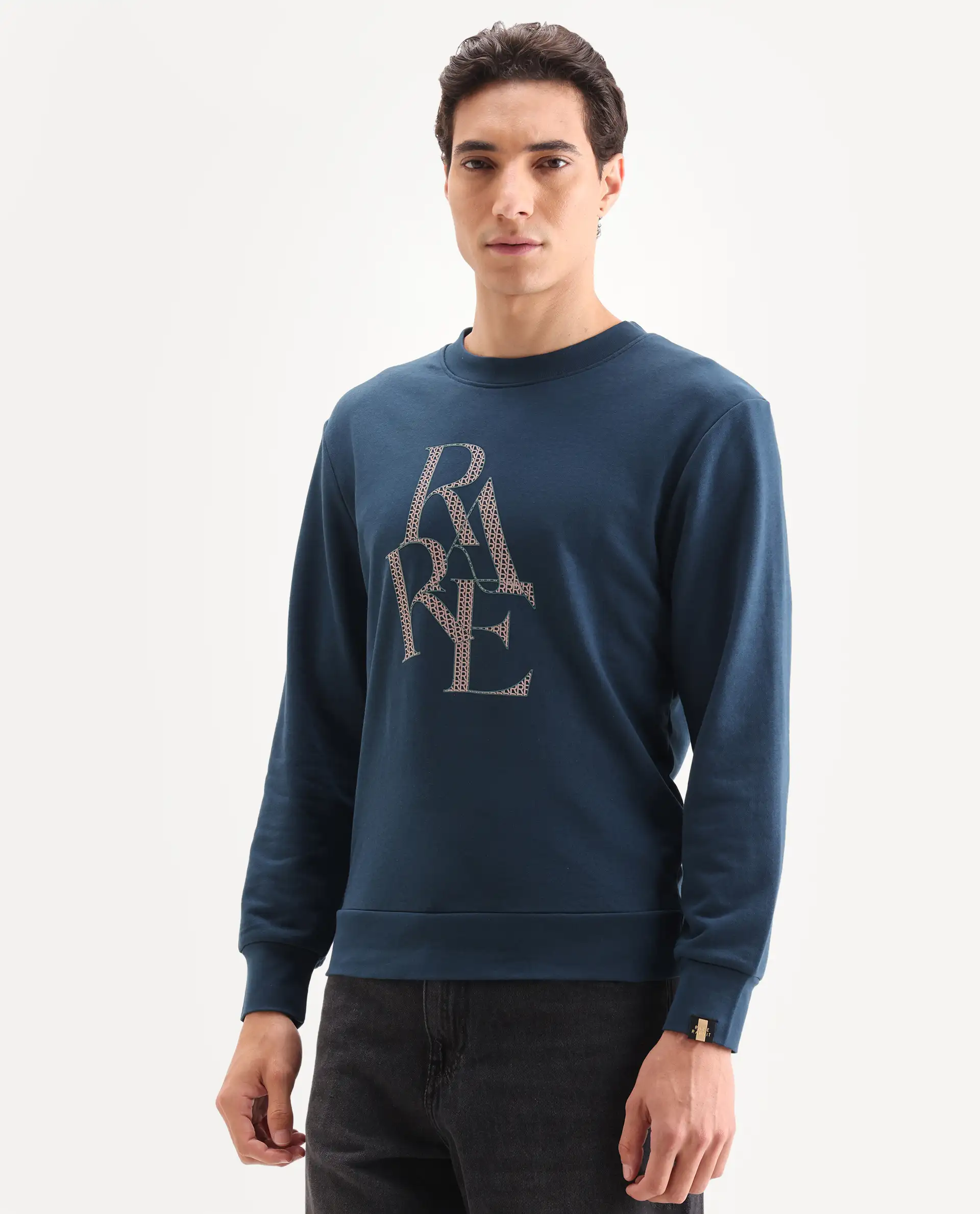 Rare Rabbit Men's Calixer Dark Green Graphic Print Regular Fit Full Sleeve Crew Neck Sweatshirt - Image 5