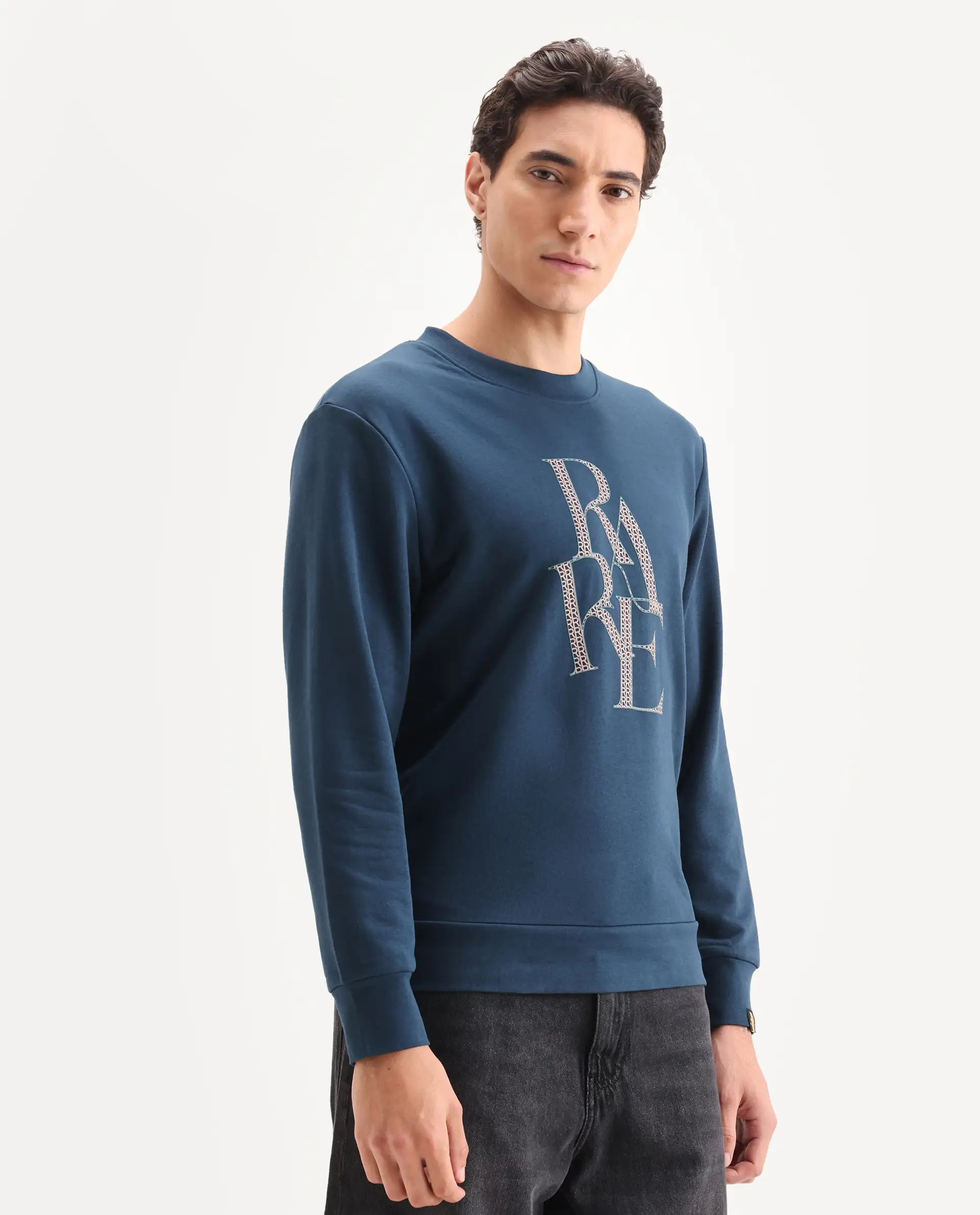 Rare Rabbit Men's Calixer Dark Green Graphic Print Regular Fit Full Sleeve Crew Neck Sweatshirt - Image 6