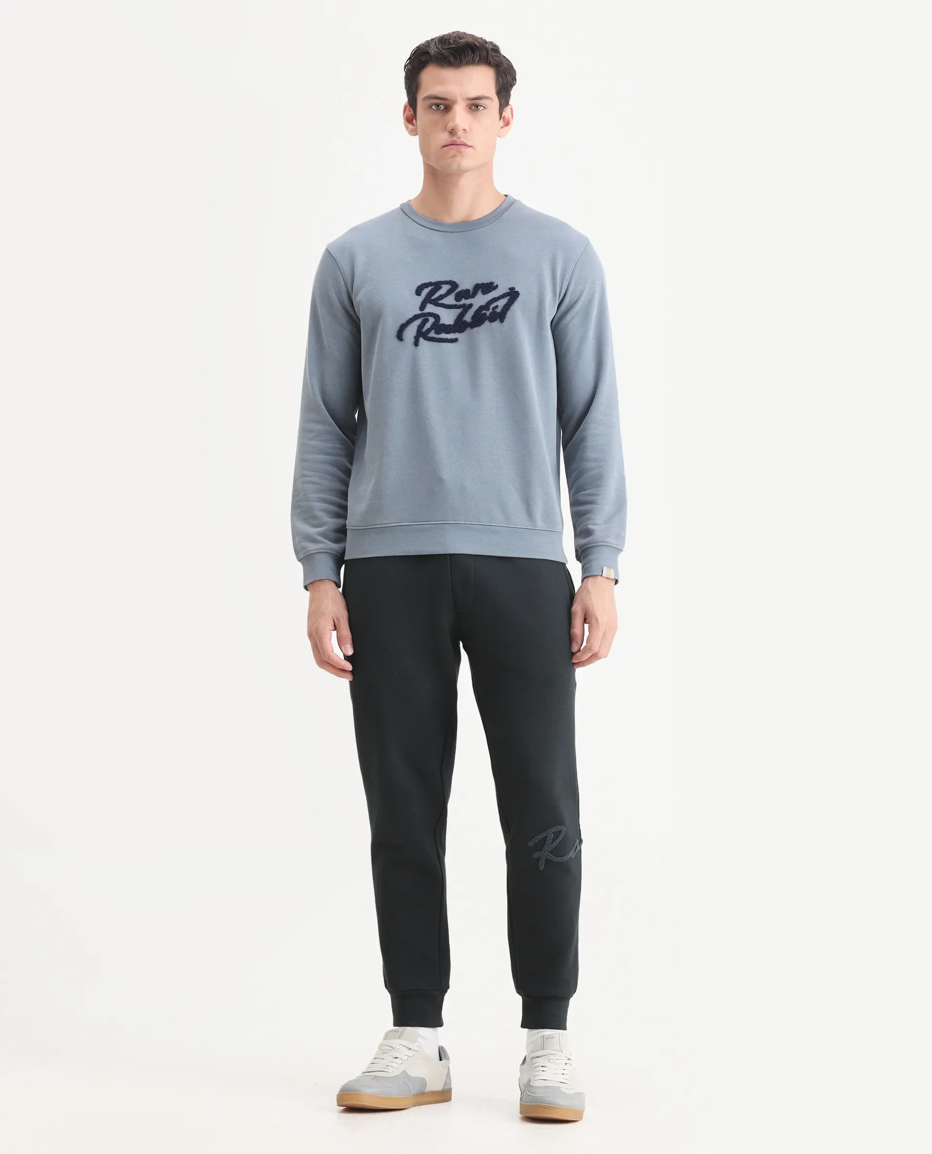 Rare Rabbit Men's Callan Dark Green Cotton Embroidered Regular Fit Joggers - Image 4