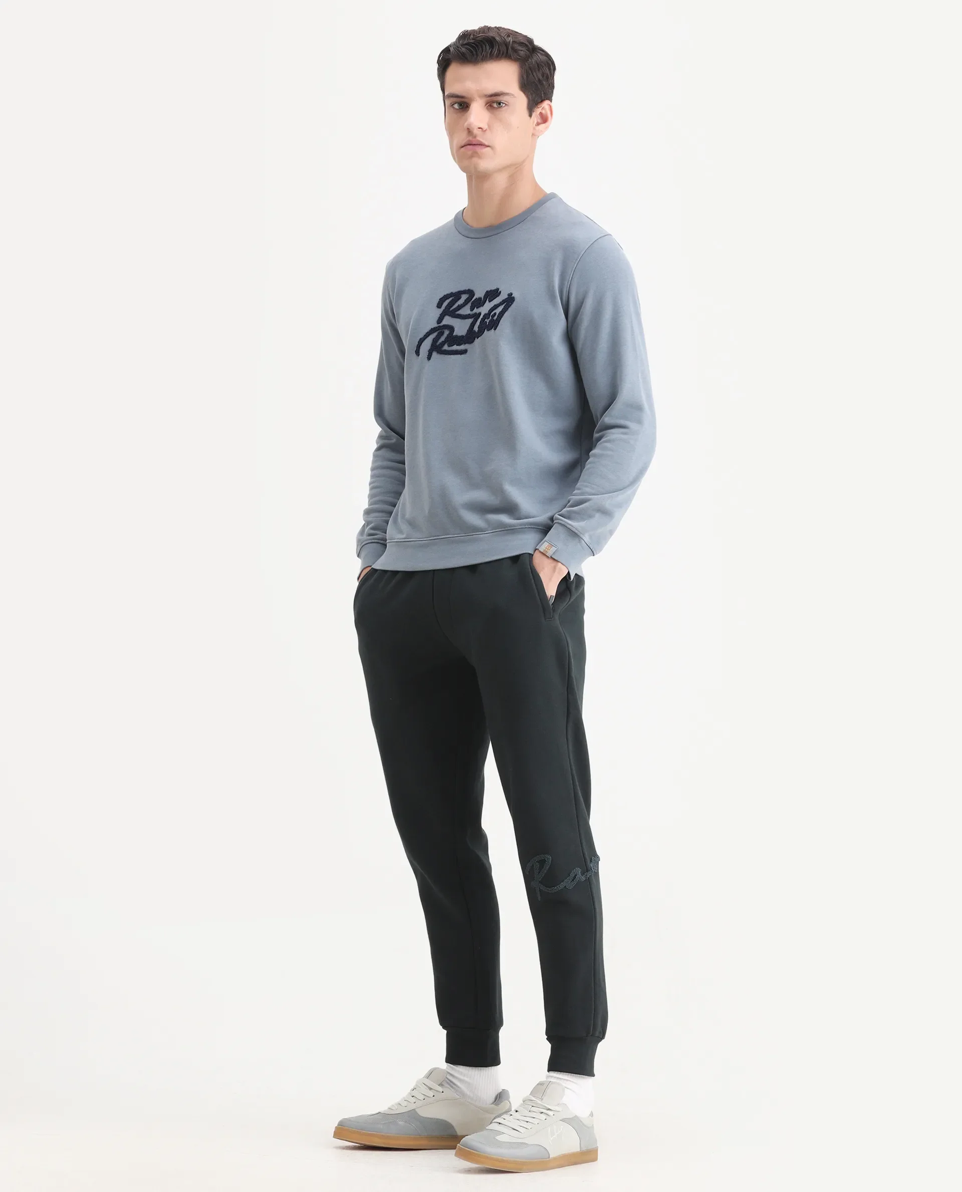 Rare Rabbit Men's Callan Dark Green Cotton Embroidered Regular Fit Joggers - Image 5