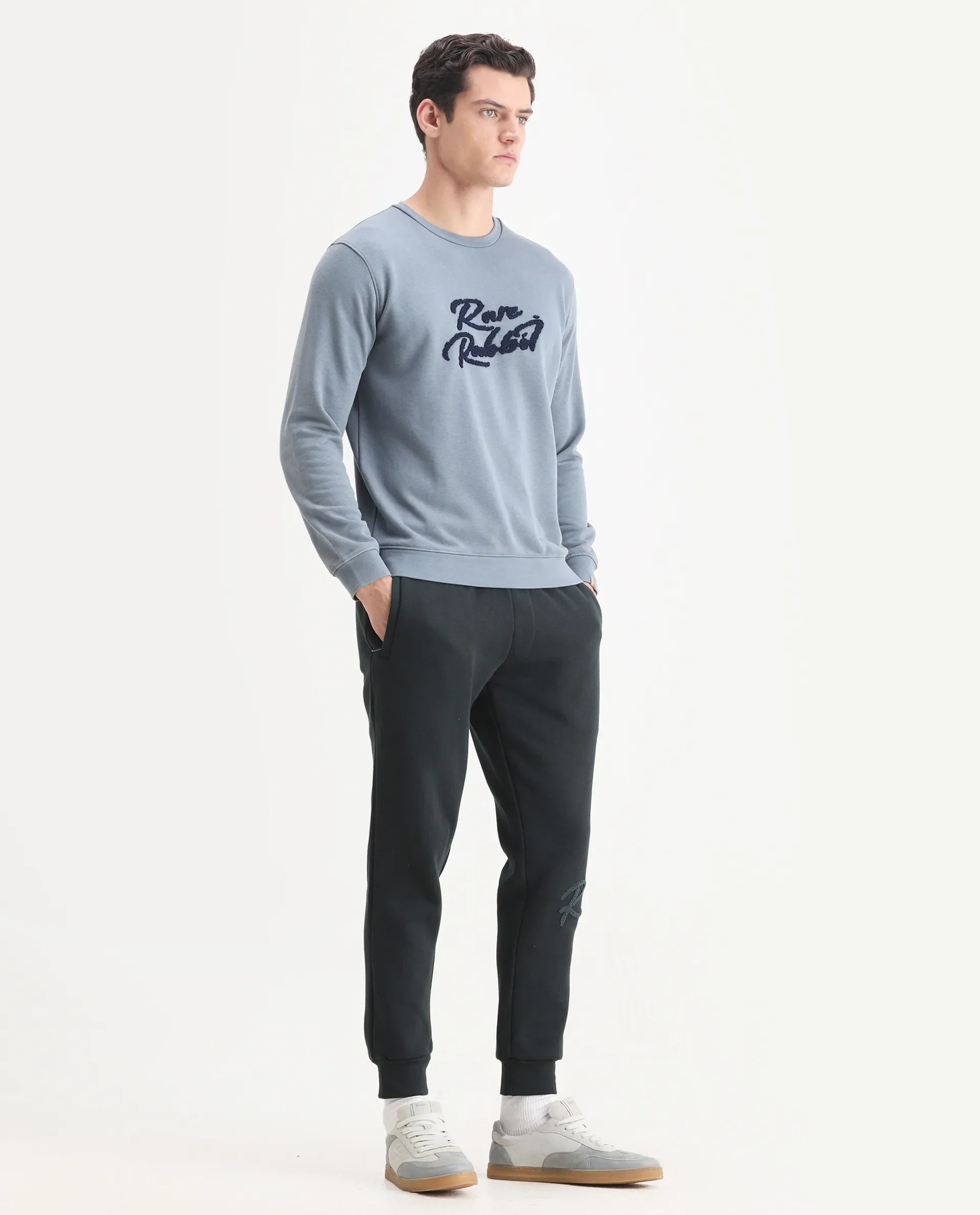 Rare Rabbit Men's Callan Dark Green Cotton Embroidered Regular Fit Joggers - Image 6