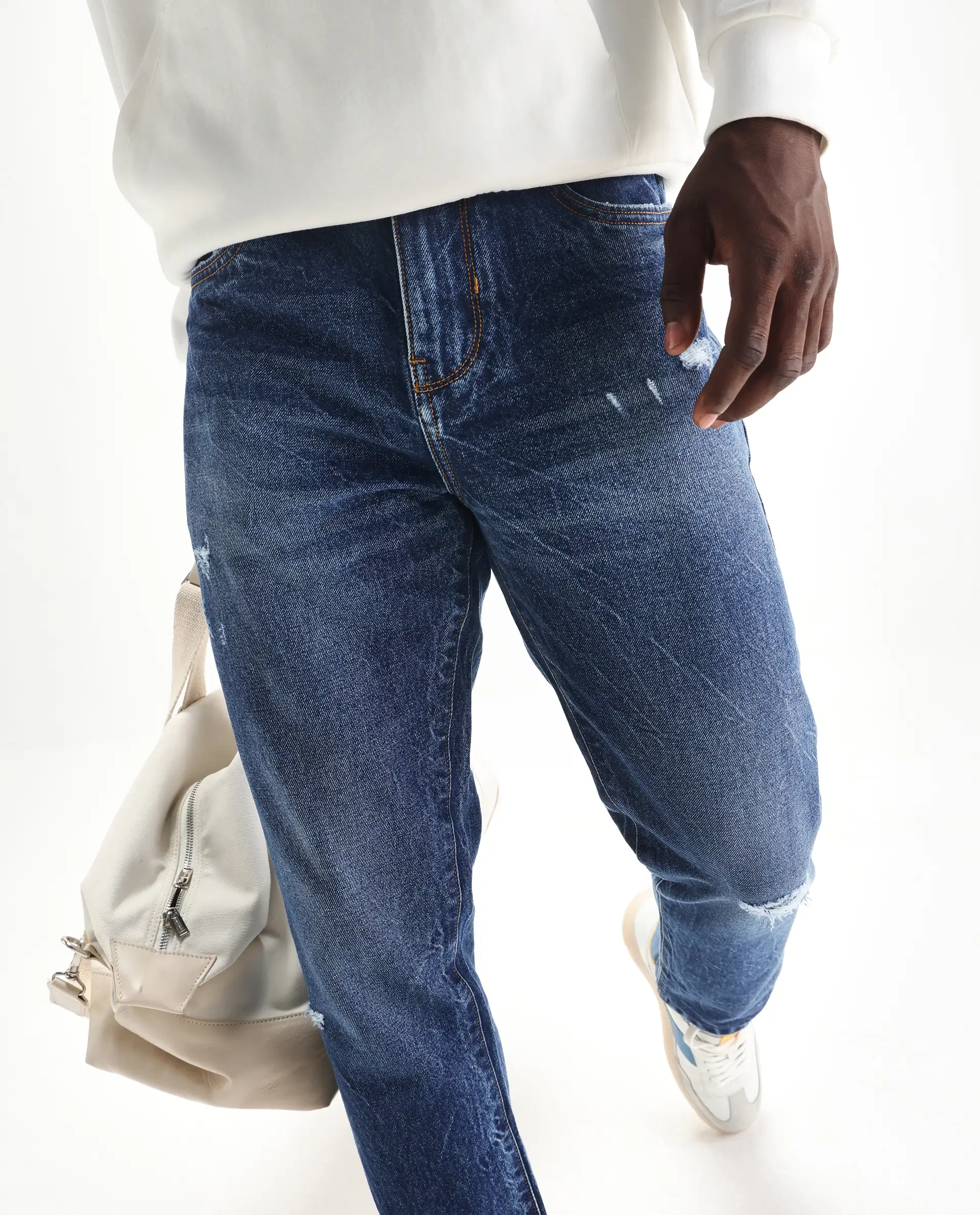 Rare Rabbit Mens Callip Blue Cotton Mid Wash Regular Fit Jeans - Image 2