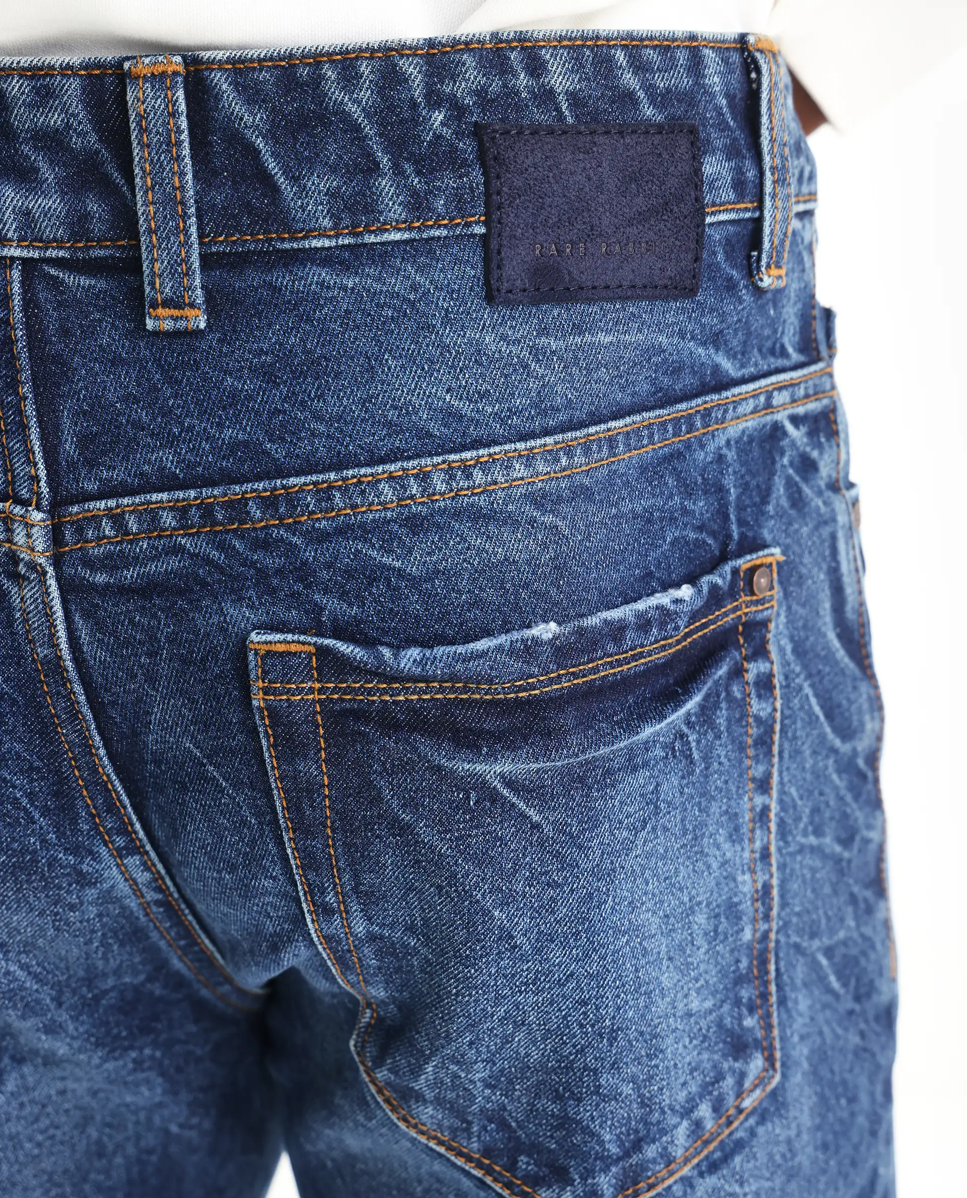 Rare Rabbit Mens Callip Blue Cotton Mid Wash Regular Fit Jeans - Image 6