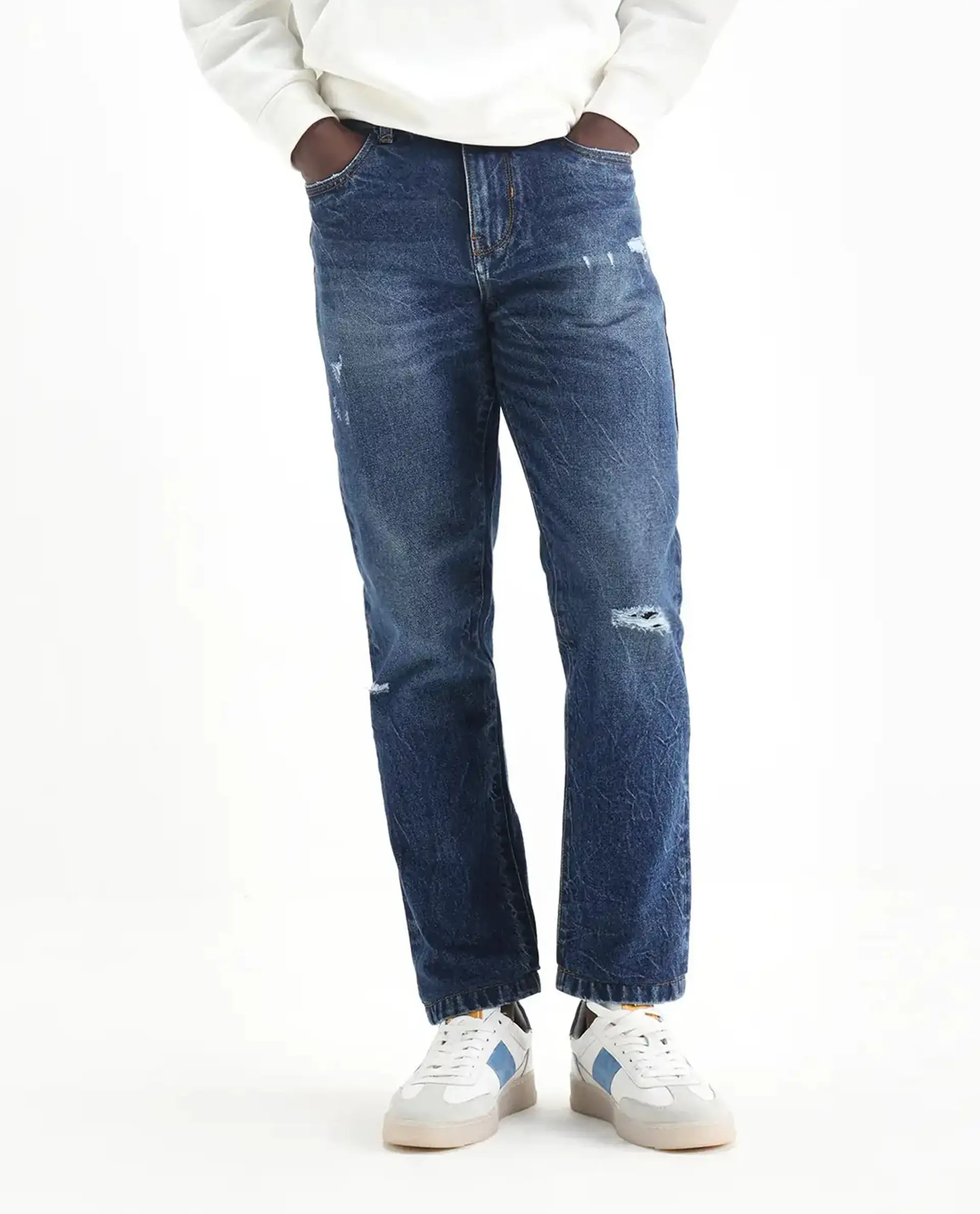 Rare Rabbit Mens Callip Blue Cotton Mid Wash Regular Fit Jeans - Image 9