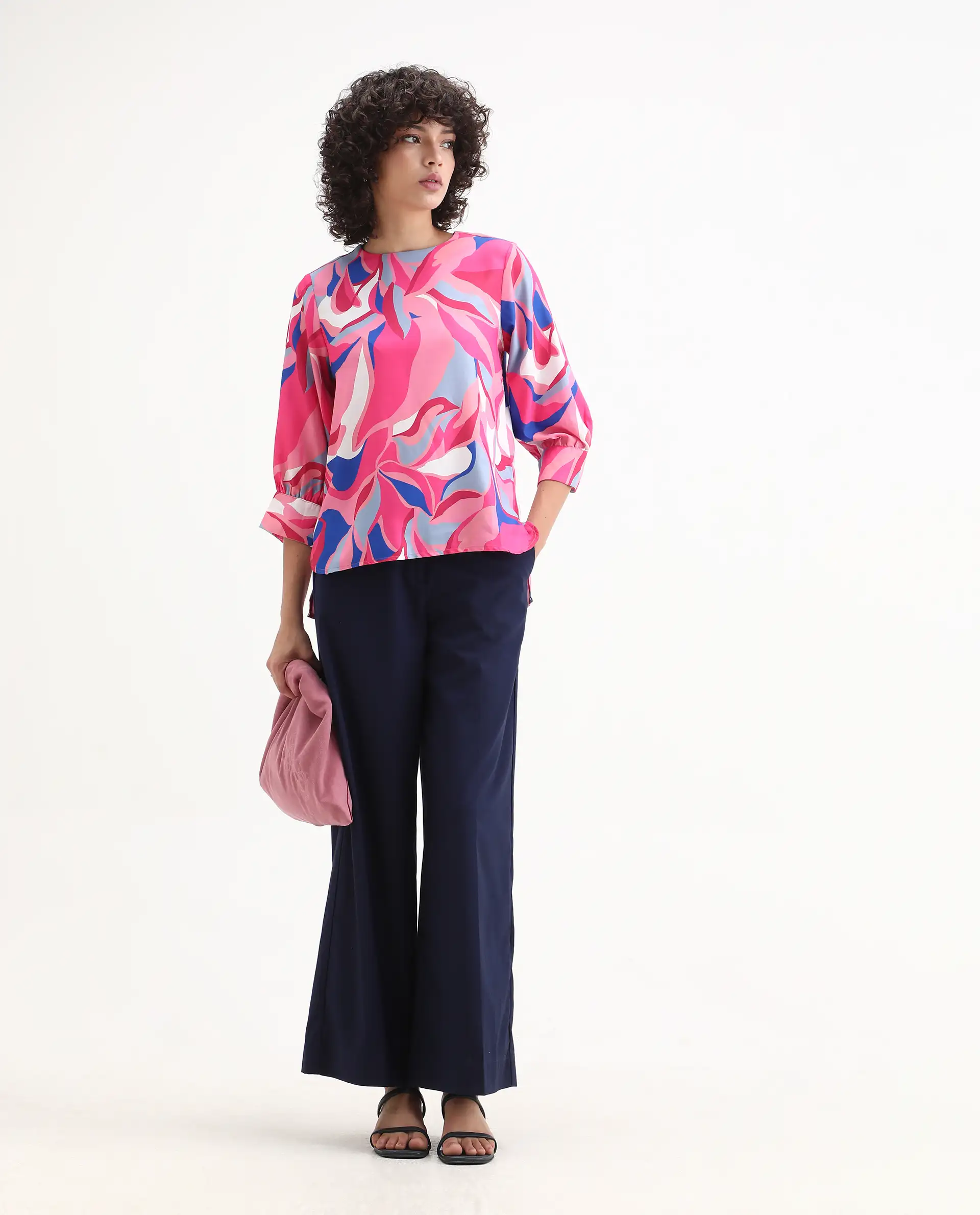 Rareism Women's Callisto Multi Mandarin Collar Abstract Print Cuffed Sleeve Regular Fit Top - Image 2