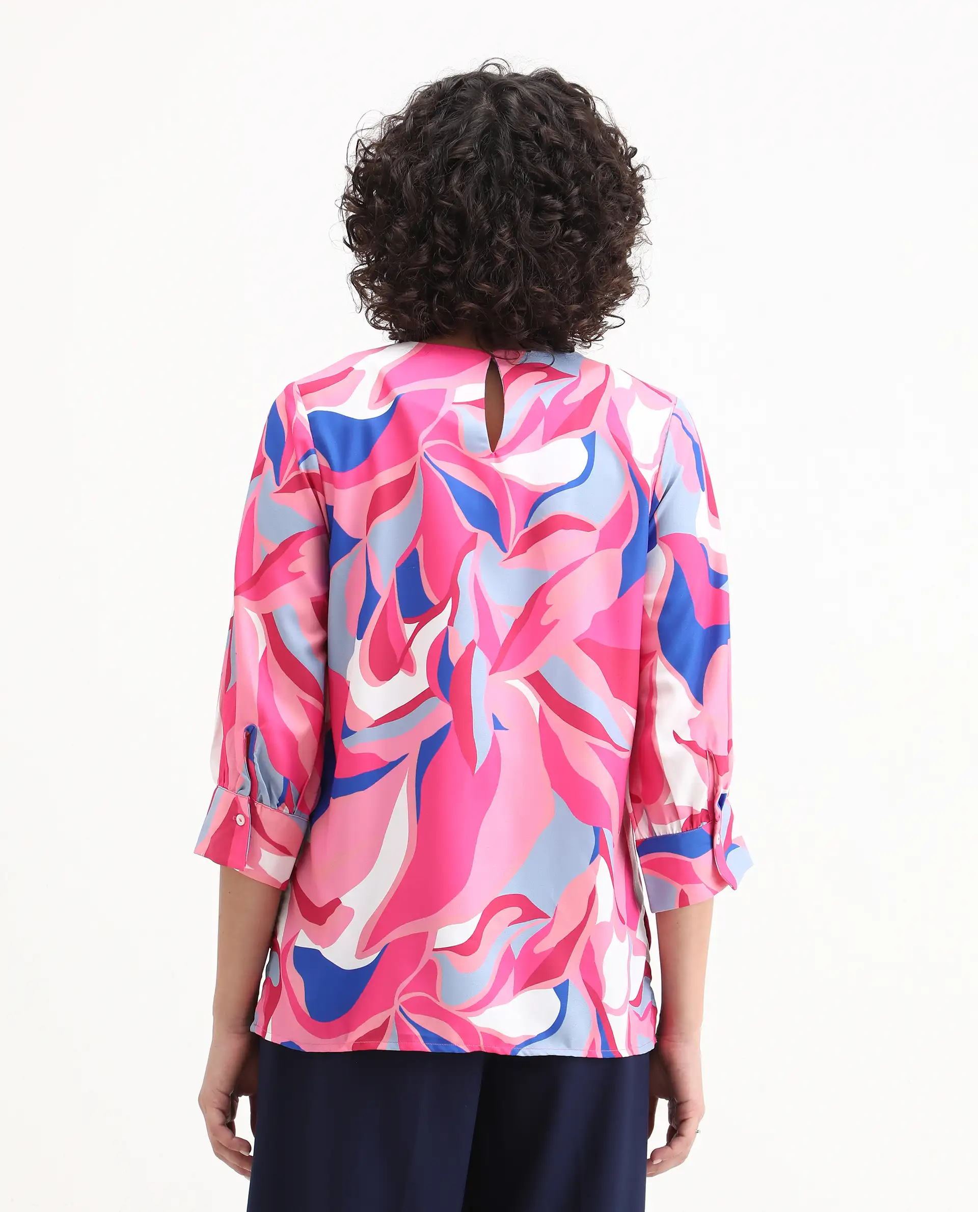 Rareism Women's Callisto Multi Mandarin Collar Abstract Print Cuffed Sleeve Regular Fit Top - Image 7