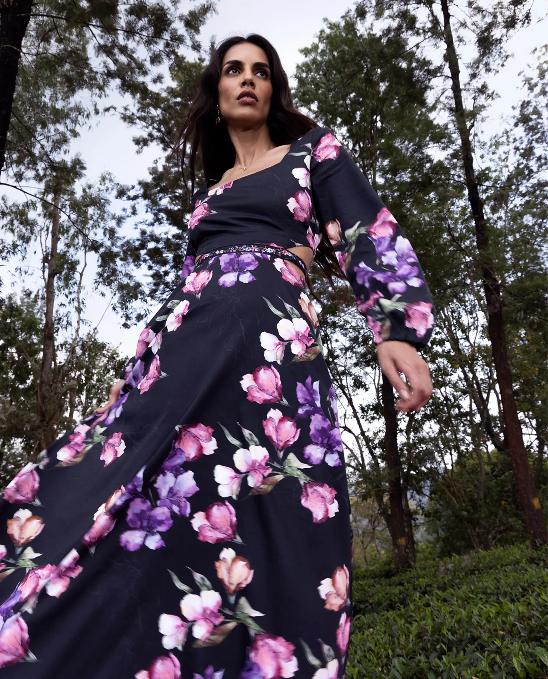 Rareism Women's Cally Black Cotton Full Sleeve Fit And Flare Floral Print Dress - Image 3