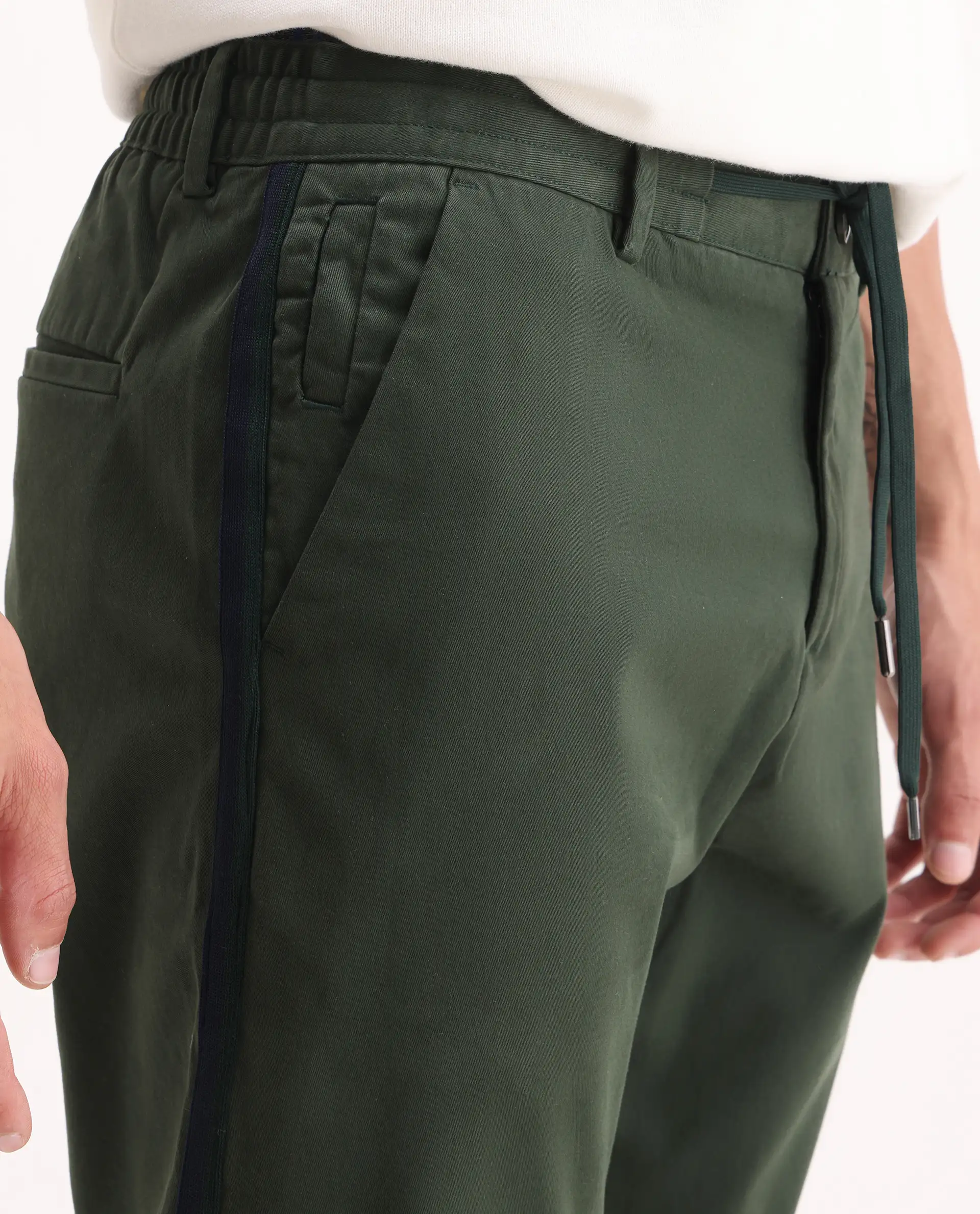 Rare Rabbit Men's Caloon Green Cotton Blend Plain Regular Fit Trouser - Image 3