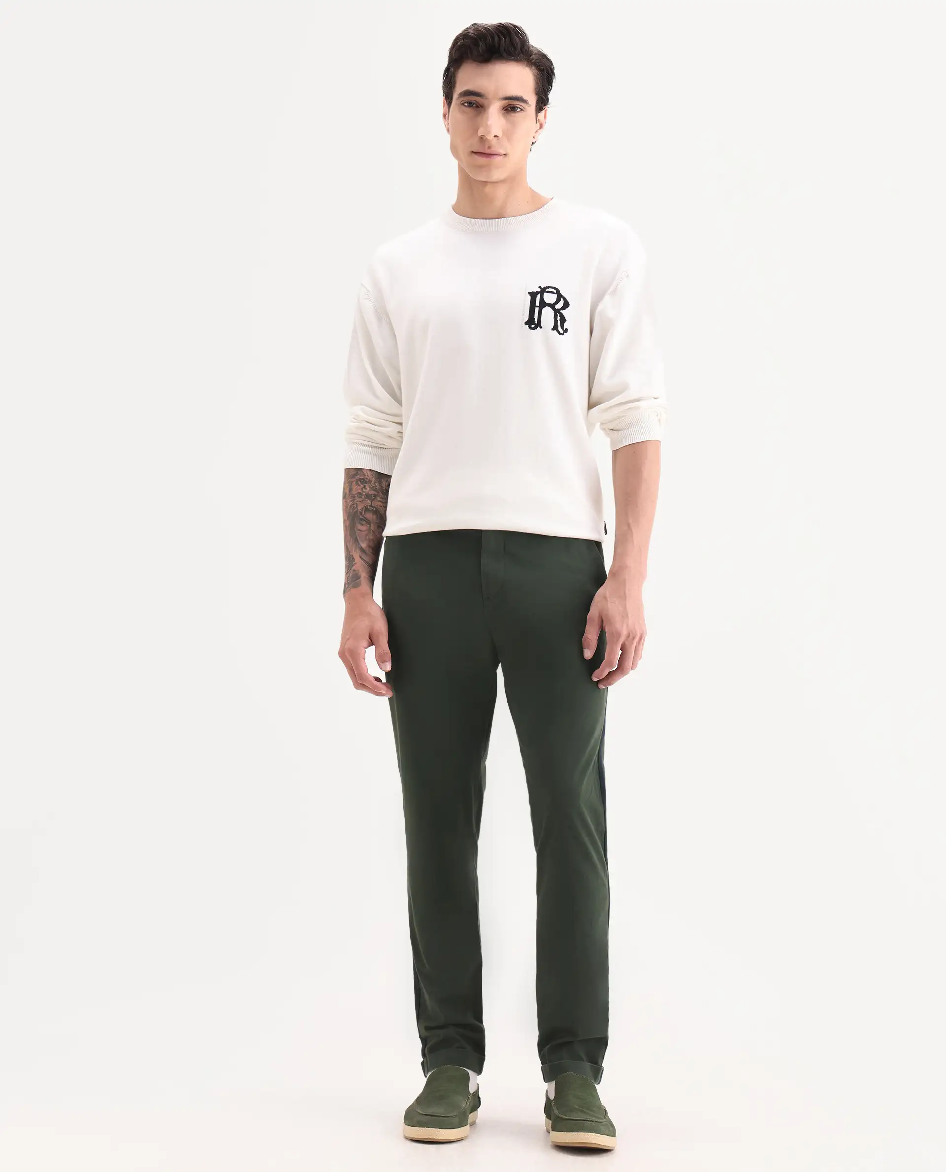 Rare Rabbit Men's Caloon Green Cotton Blend Plain Regular Fit Trouser - Image 4